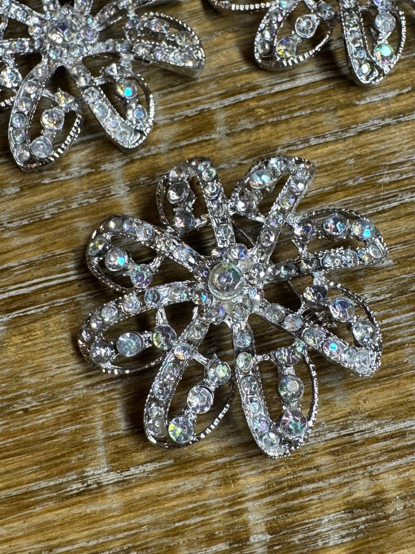 2” Rhinestone Brooch, Silver Diamanté Brooch, Pin on, Bridal, Wedding, Bling, Jewel, Accessory, 2” Wide, Giftx Floral Design Brooch