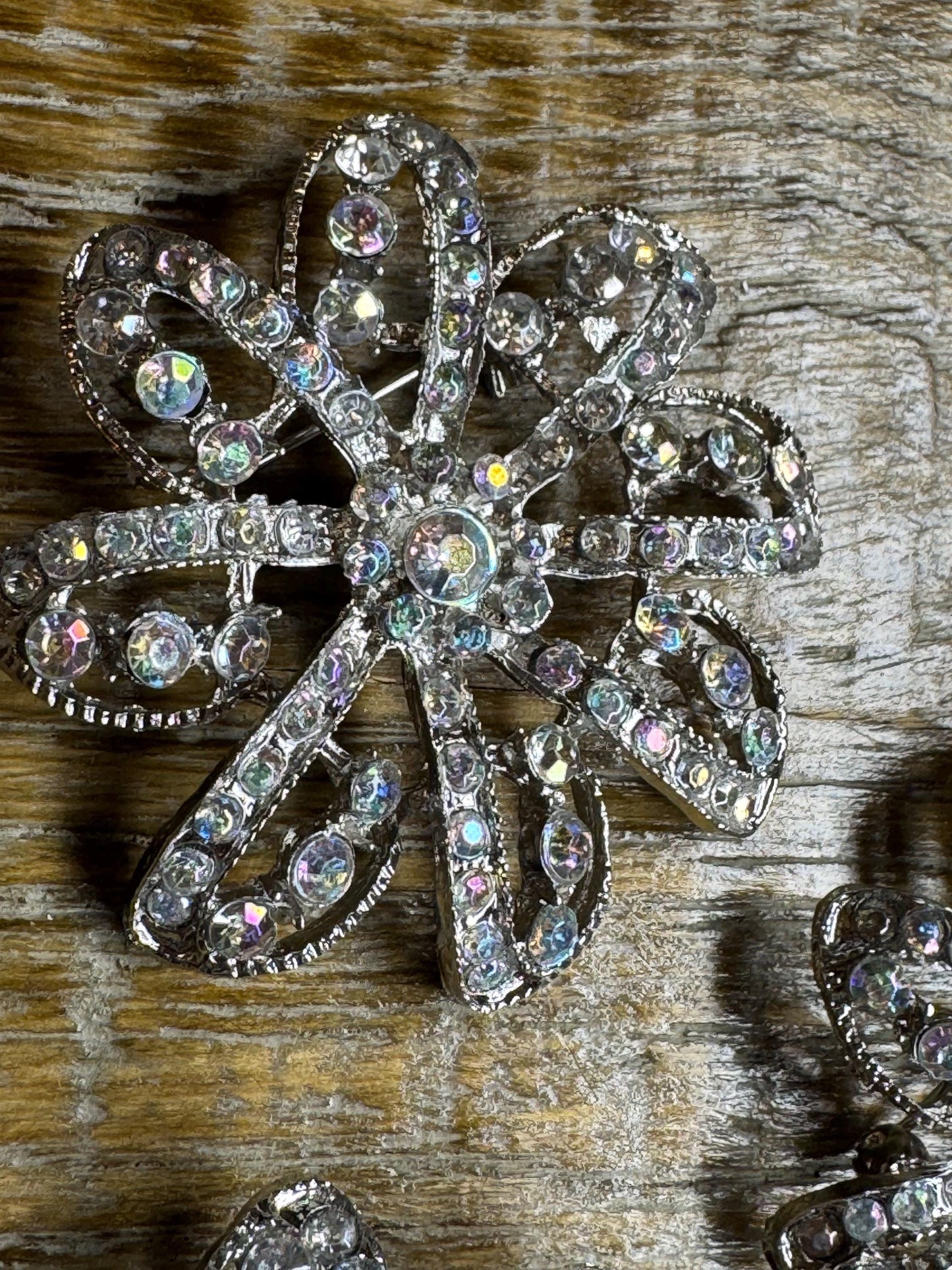 2” Rhinestone Brooch, Silver Diamanté Brooch, Pin on, Bridal, Wedding, Bling, Jewel, Accessory, 2” Wide, Giftx Floral Design Brooch