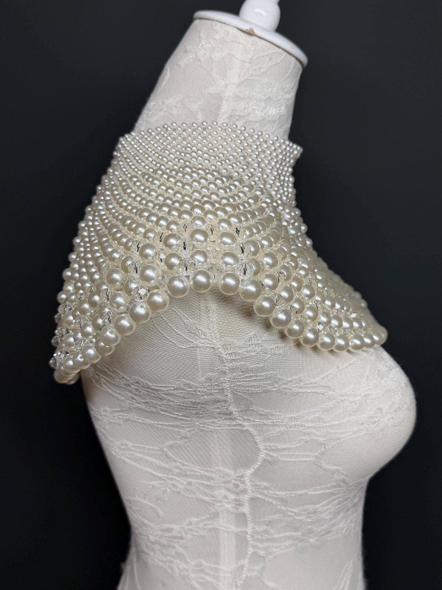 Bridal Pearl Shoulder Necklace, Vintage Wedding Body Jewelry