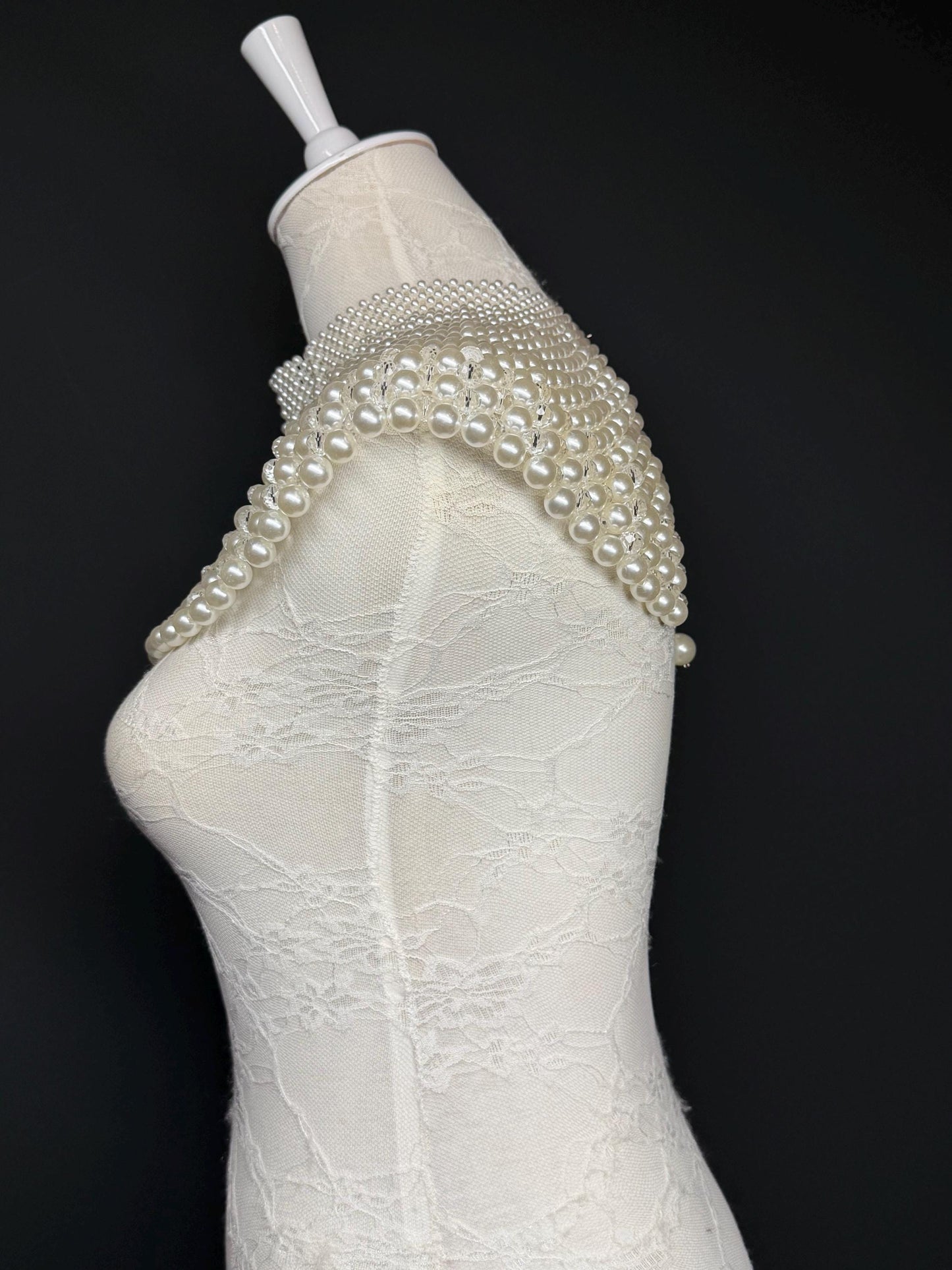 Bridal Pearl Shoulder Necklace, Vintage Wedding Body Jewelry