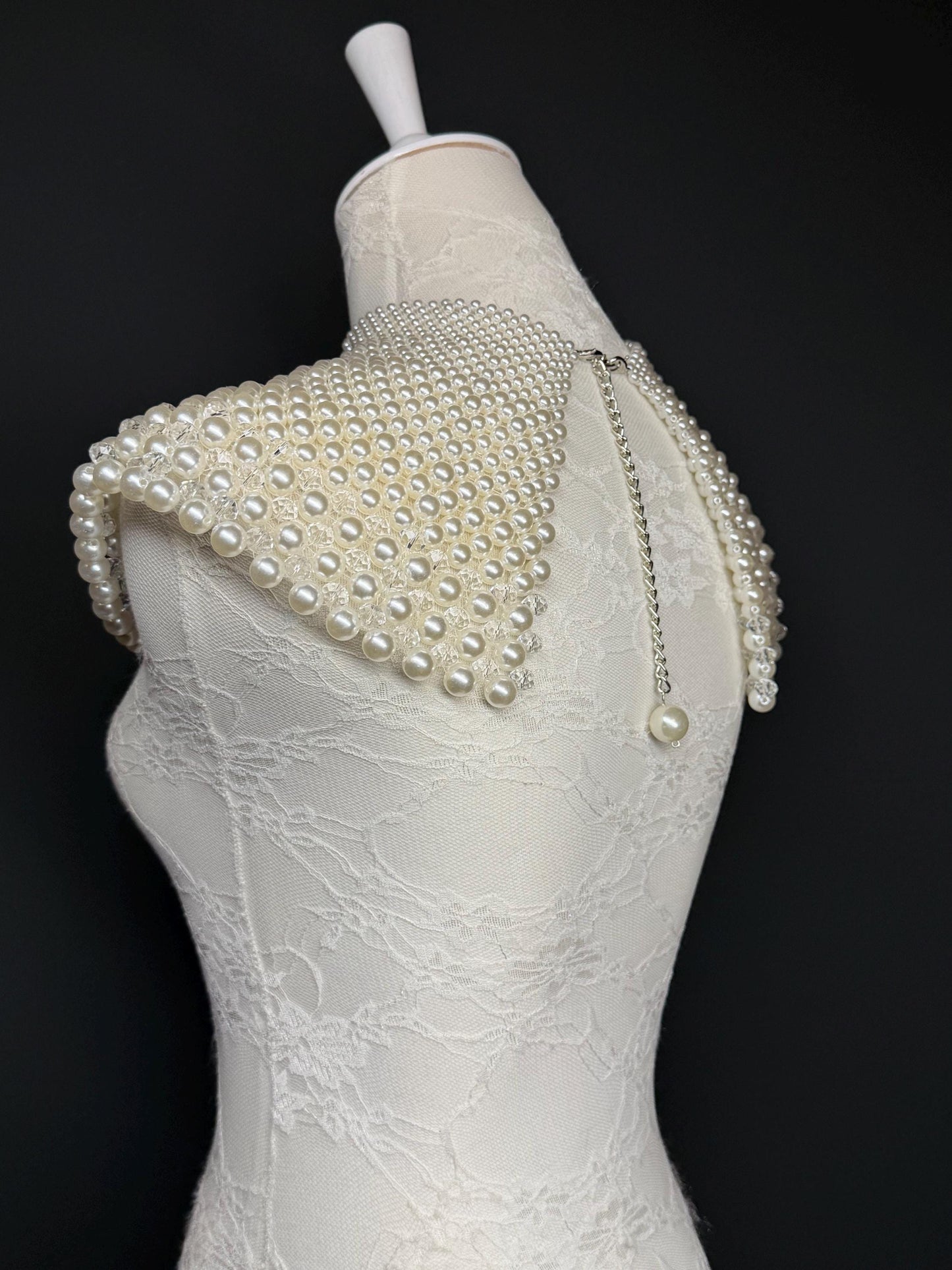 Bridal Pearl Shoulder Necklace, Vintage Wedding Body Jewelry