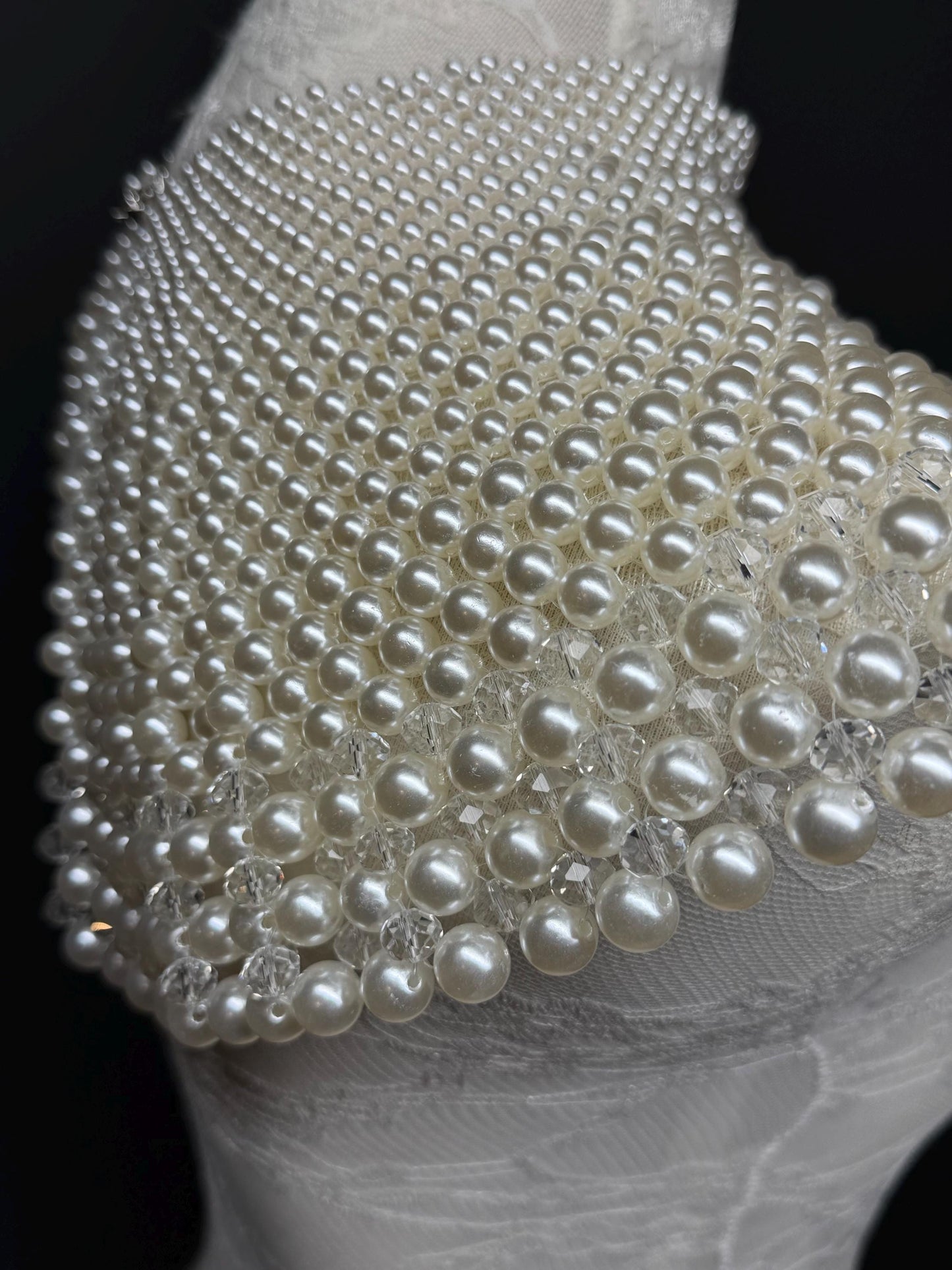 Bridal Pearl Shoulder Necklace, Vintage Wedding Body Jewelry