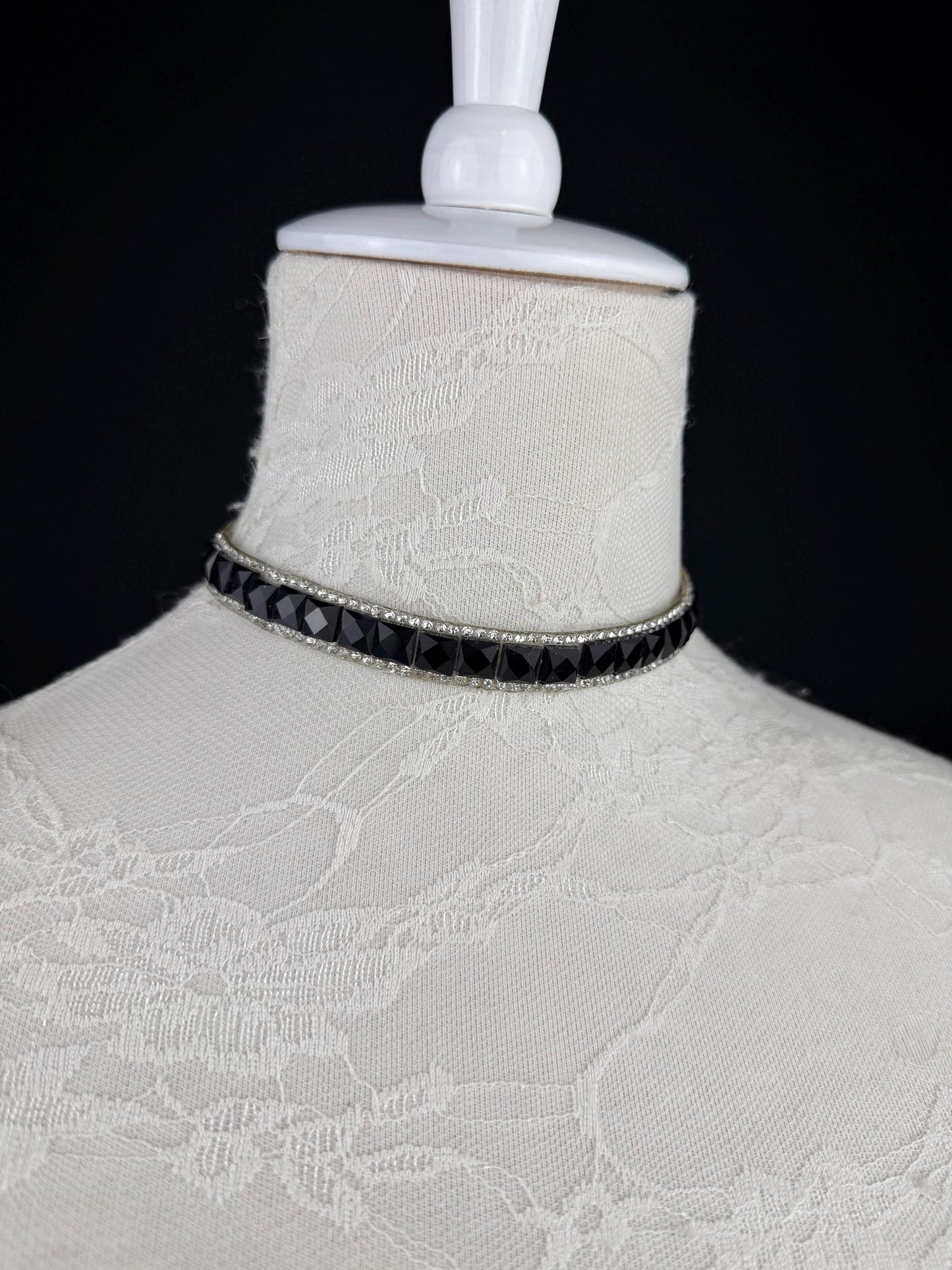 Jewel Choker: Handmade Elegant Necklace, Diamante, Jewels, Silver, Black