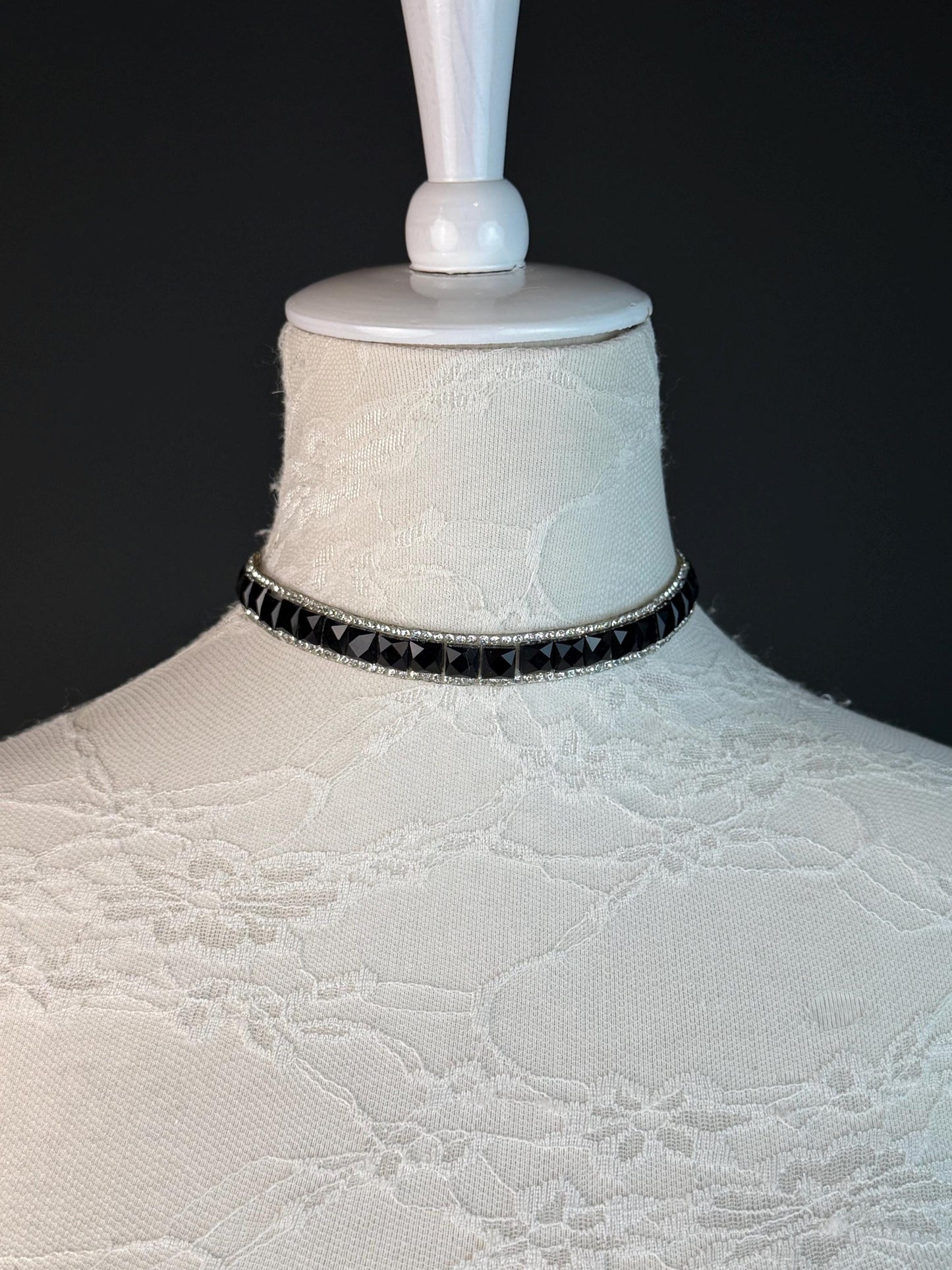 Jewel Choker: Handmade Elegant Necklace, Diamante, Jewels, Silver, Black