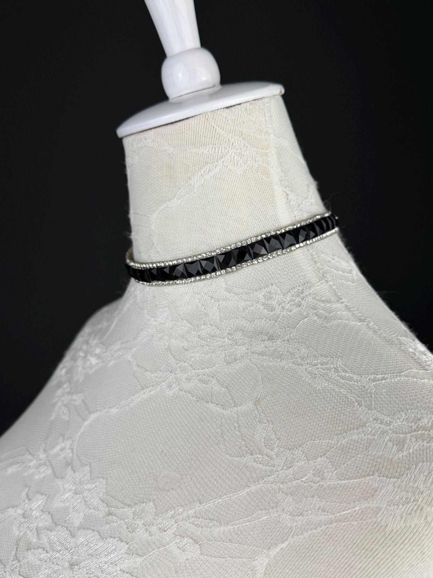 Jewel Choker: Handmade Elegant Necklace, Diamante, Jewels, Silver, Black