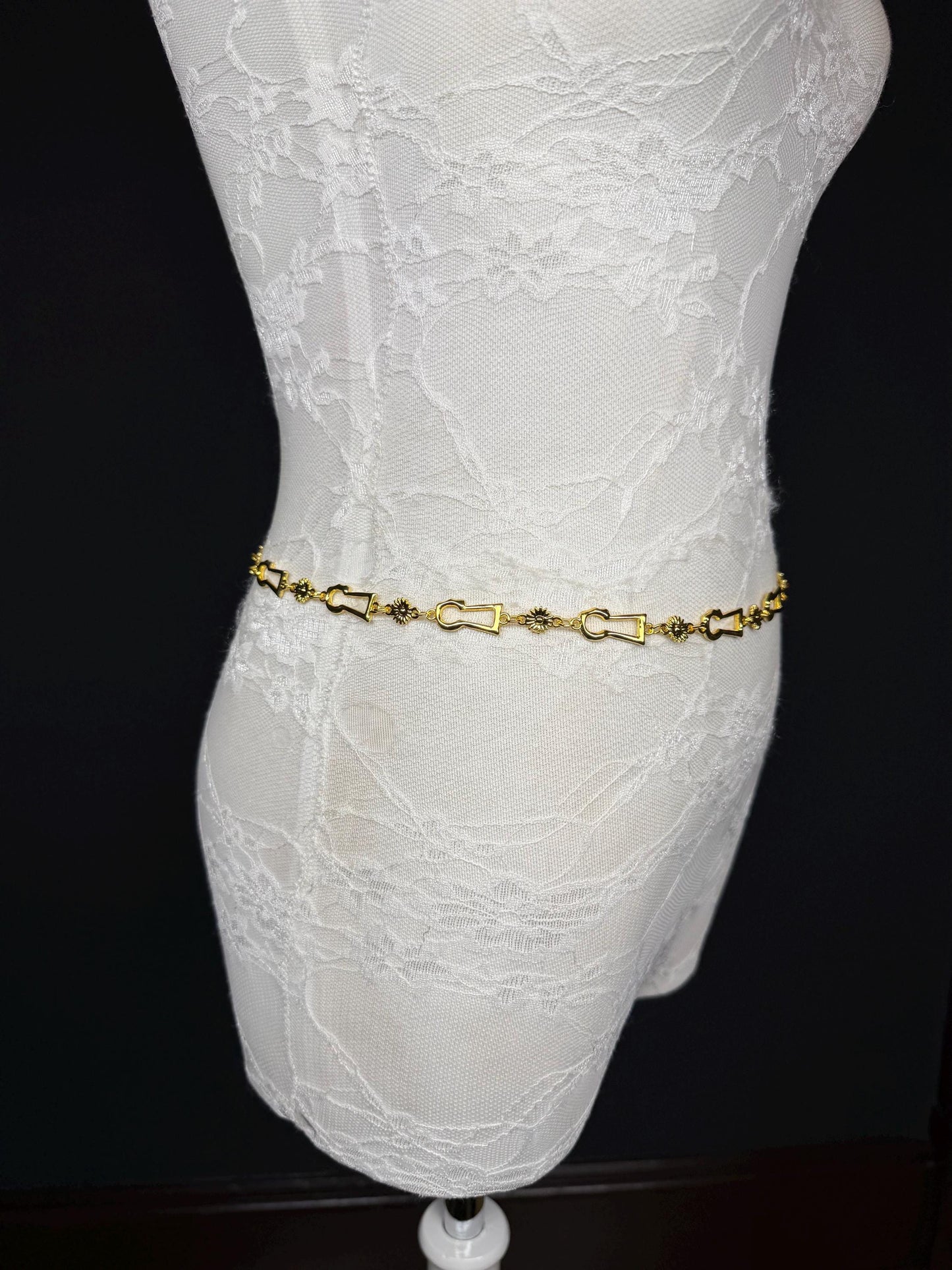 X-long Key Lock Design Belt, Metal Belt, Teen Sizes, Size 18”-60”, Fan Design, Fan Collection, Gold, Metal belt, Fashion Accessory