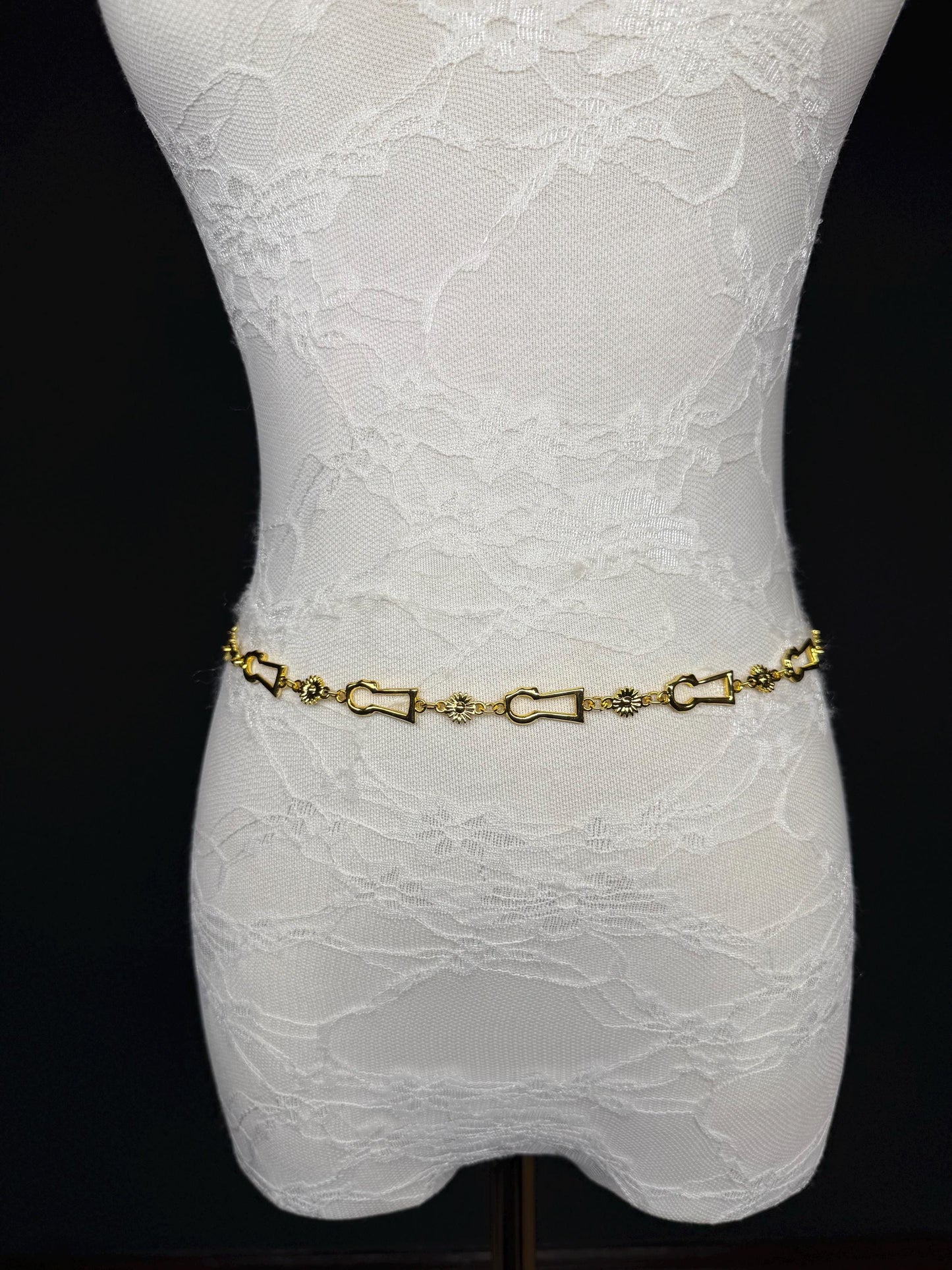 X-long Key Lock Design Belt, Metal Belt, Teen Sizes, Size 18”-60”, Fan Design, Fan Collection, Gold, Metal belt, Fashion Accessory