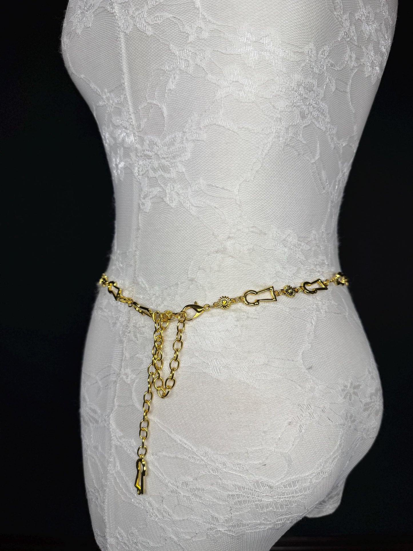 X-long Key Lock Design Belt, Metal Belt, Teen Sizes, Size 18”-60”, Fan Design, Fan Collection, Gold, Metal belt, Fashion Accessory