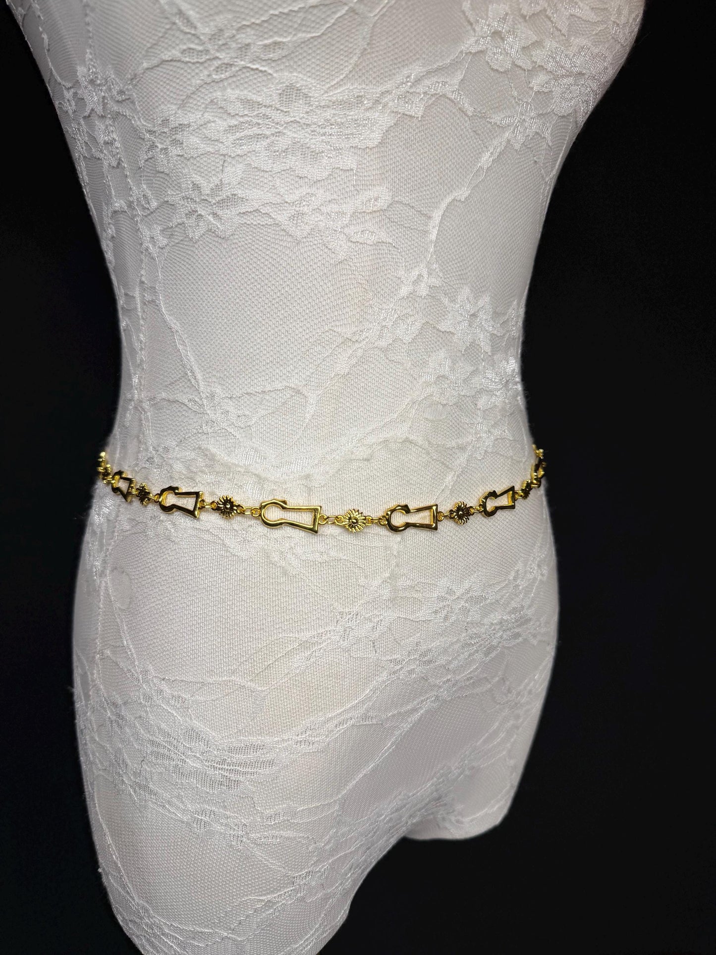 X-long Key Lock Design Belt, Metal Belt, Teen Sizes, Size 18”-60”, Fan Design, Fan Collection, Gold, Metal belt, Fashion Accessory