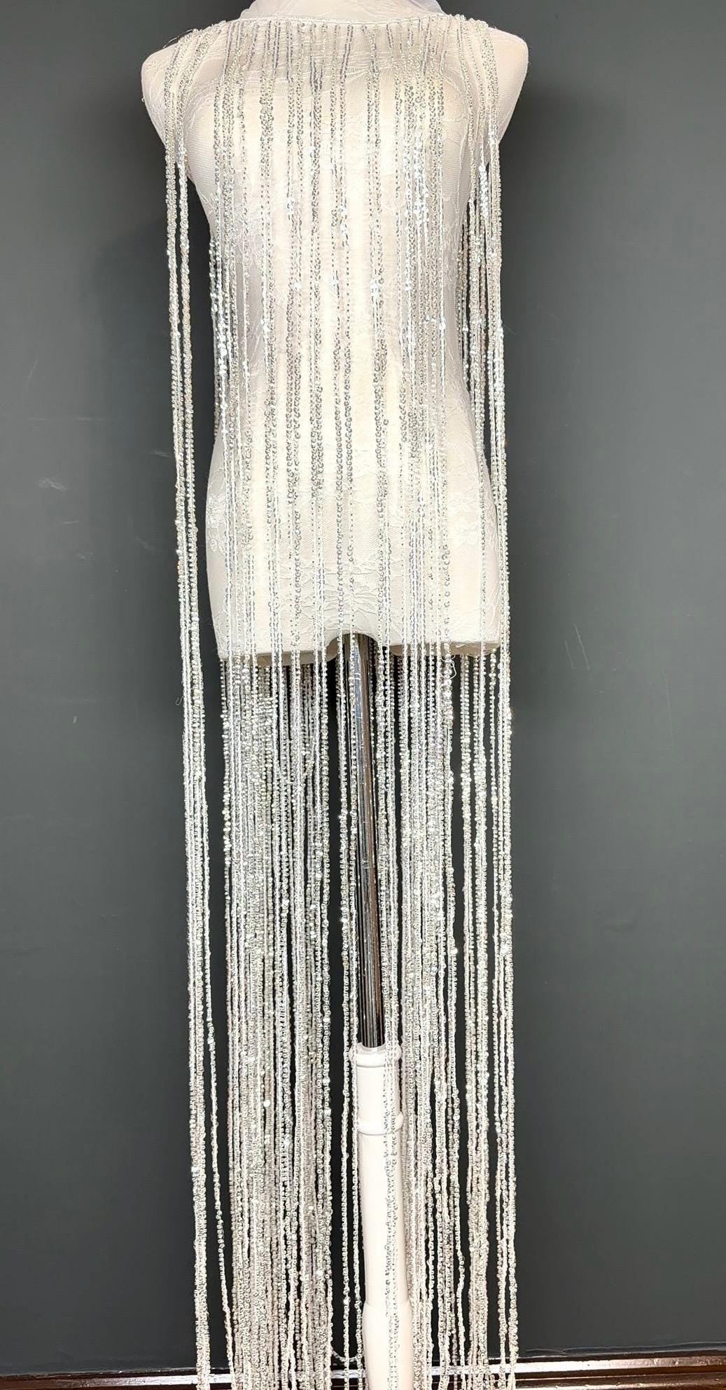 White Beaded Fringe, 3 sizes, 4 colours, 52”, 12”, 6”, Black, Champagne, Gold
