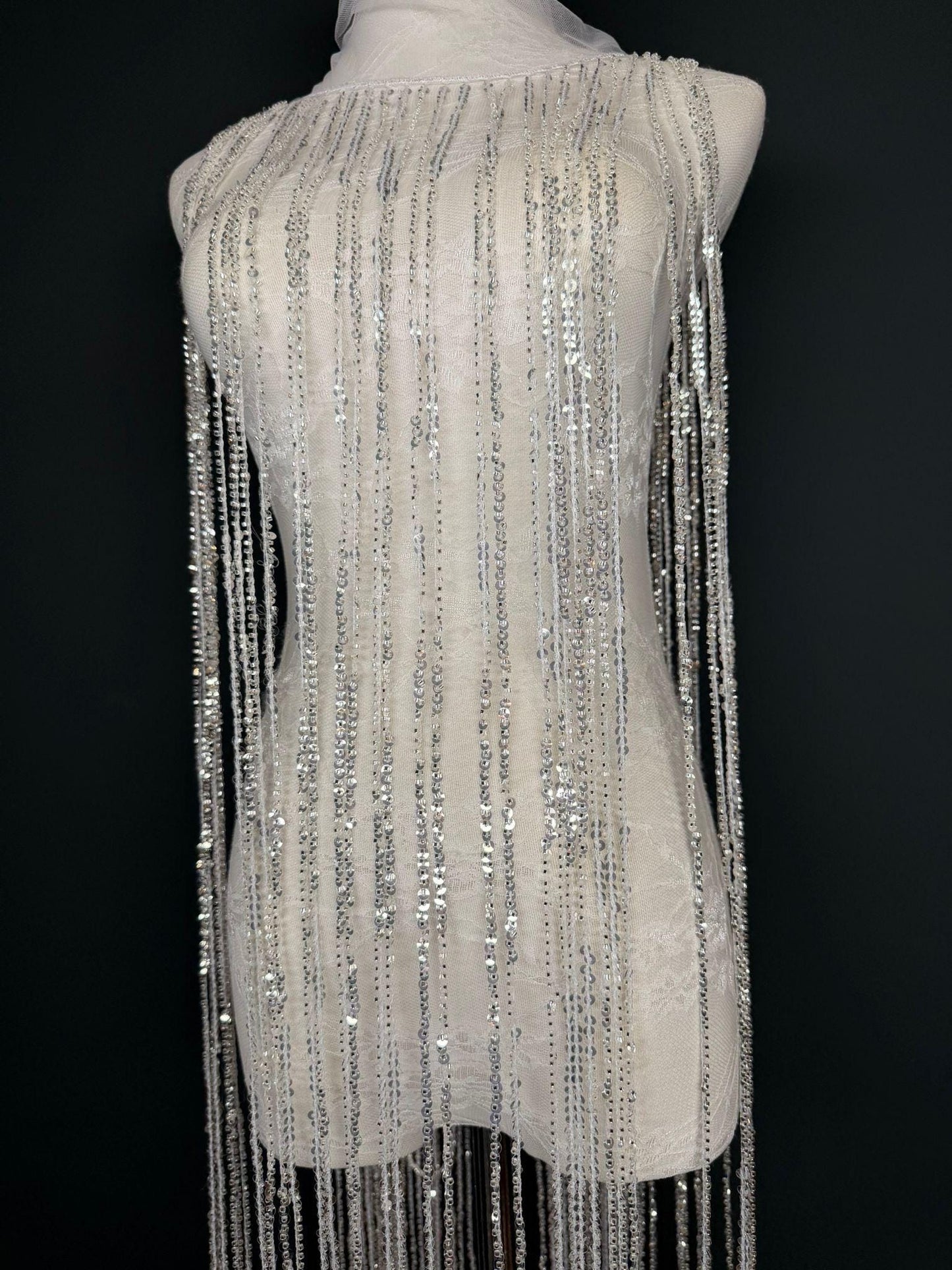 White Beaded Fringe, 3 sizes, 4 colours, 52”, 12”, 6”, Black, Champagne, Gold