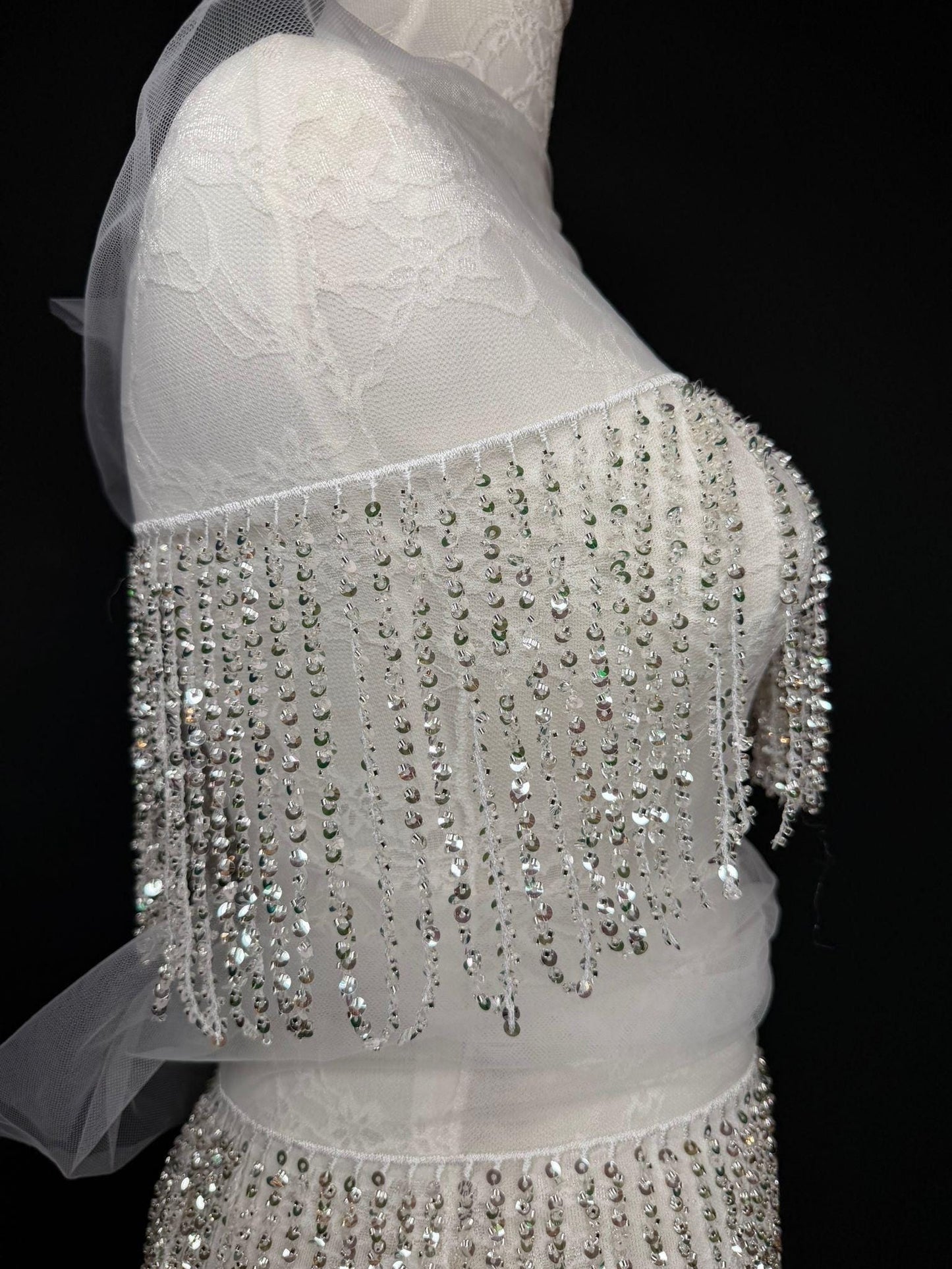 White Beaded Fringe, 3 sizes, 4 colours, 52”, 12”, 6”, Black, Champagne, Gold