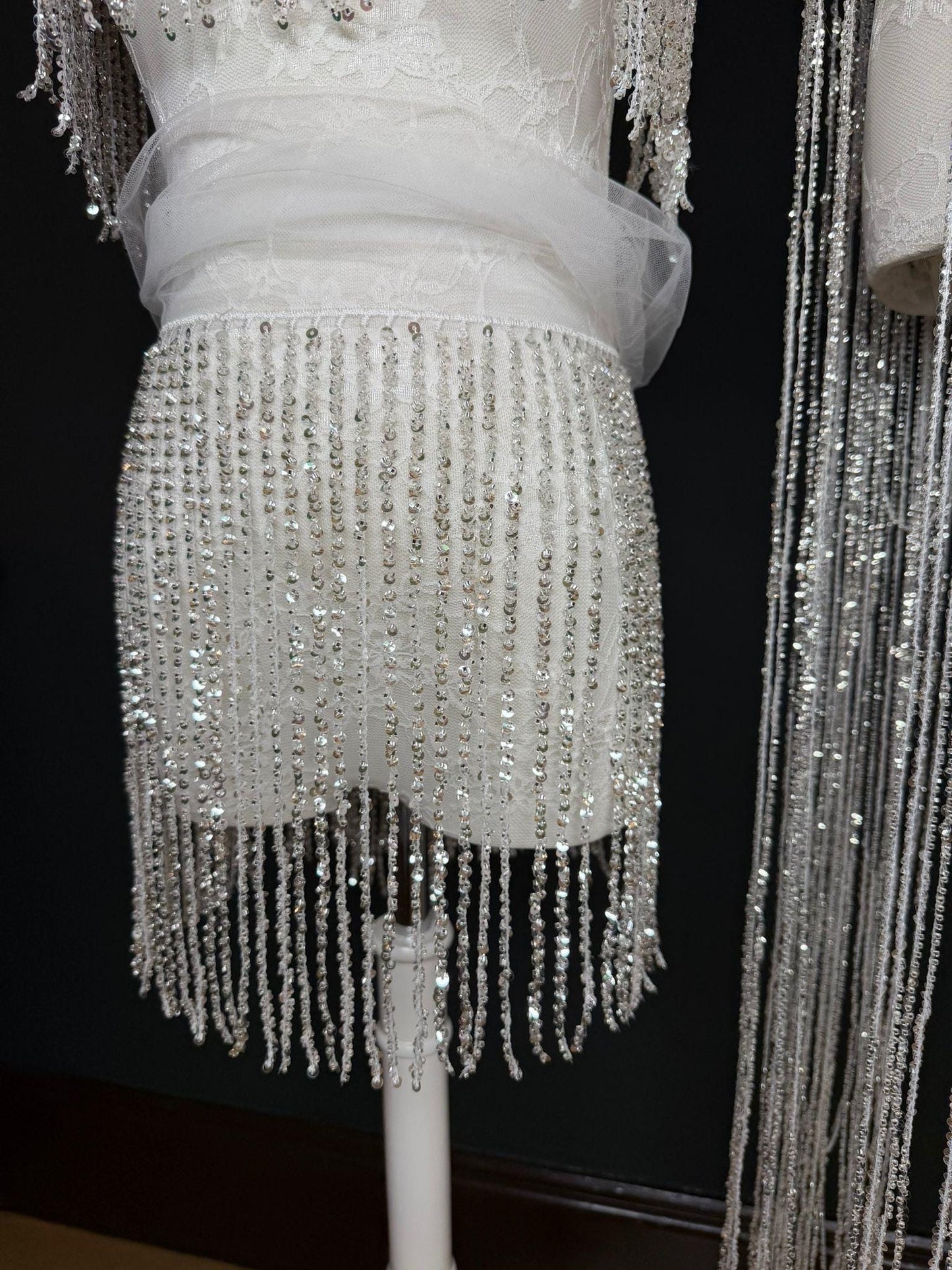 White Beaded Fringe, 3 sizes, 4 colours, 52”, 12”, 6”, Black, Champagne, Gold