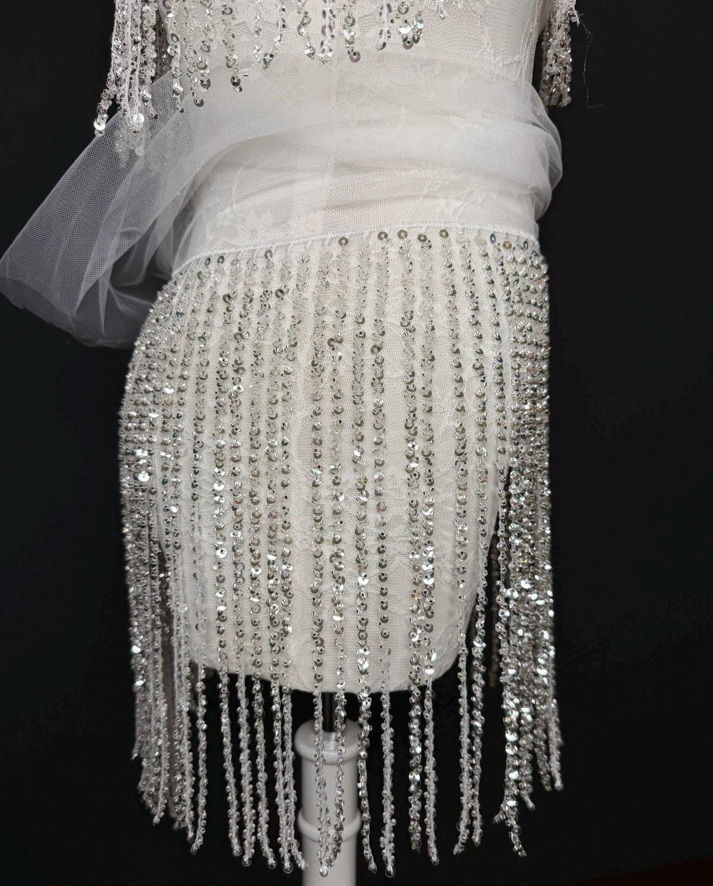 White Beaded Fringe, 3 sizes, 4 colours, 52”, 12”, 6”, Black, Champagne, Gold