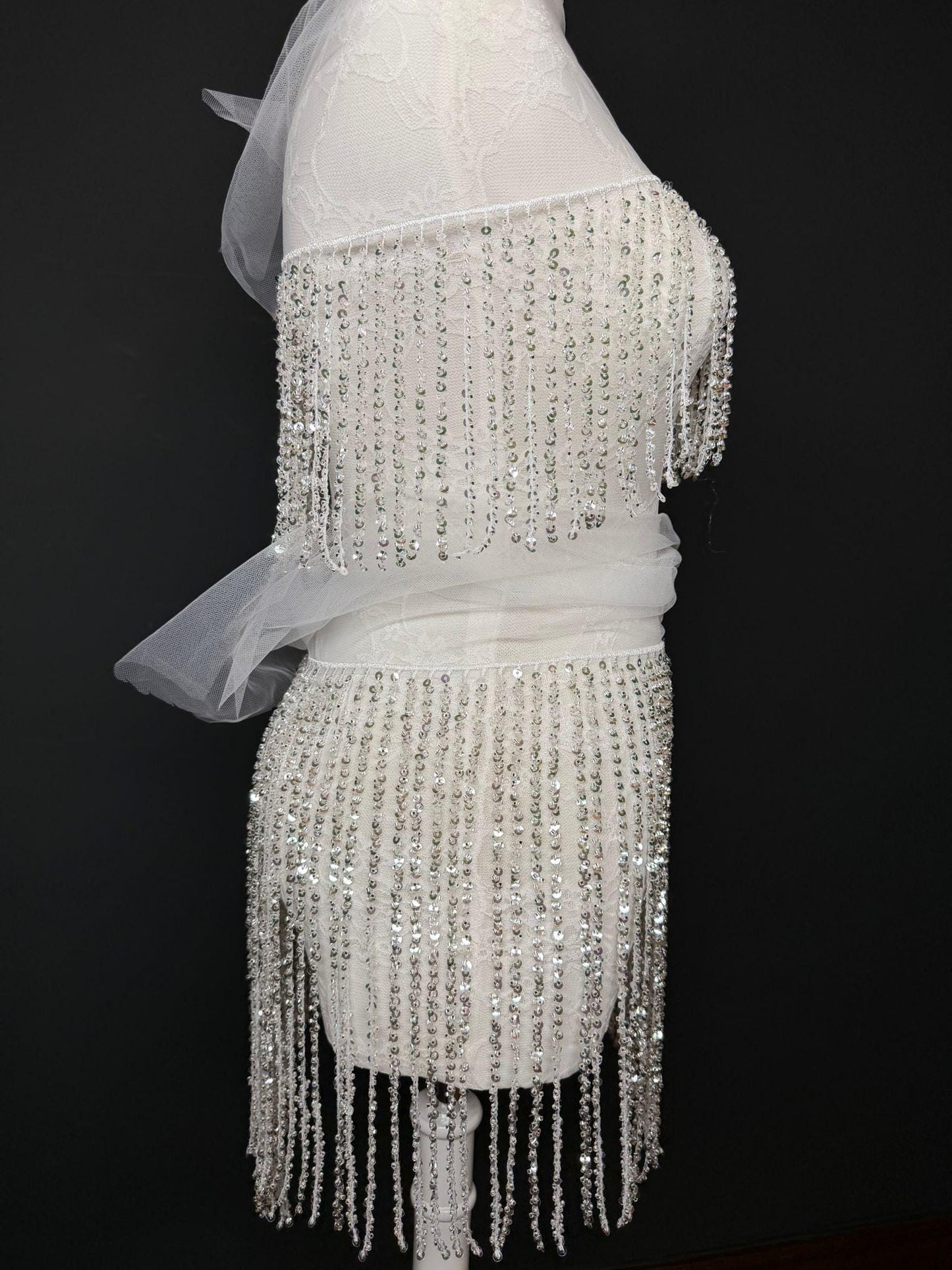 White Beaded Fringe, 3 sizes, 4 colours, 52”, 12”, 6”, Black, Champagne, Gold