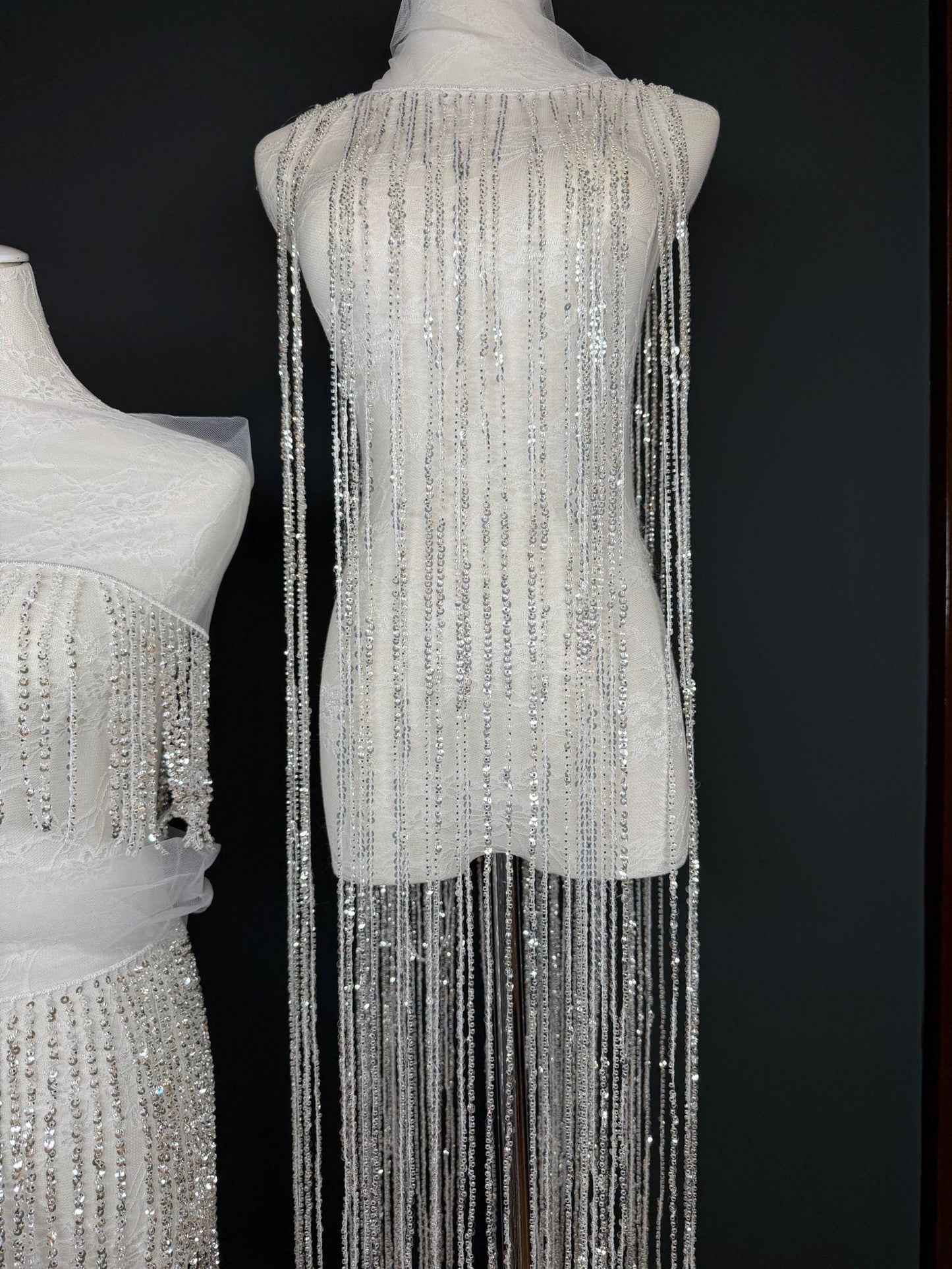 White Beaded Fringe, 3 sizes, 4 colours, 52”, 12”, 6”, Black, Champagne, Gold