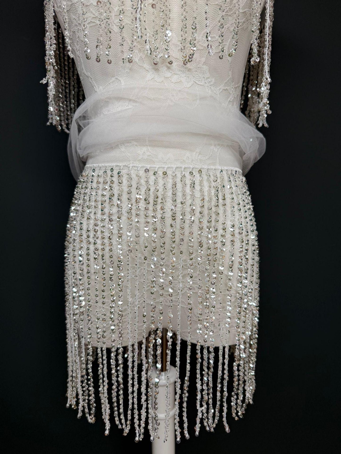 White Beaded Fringe, 3 sizes, 4 colours, 52”, 12”, 6”, Black, Champagne, Gold