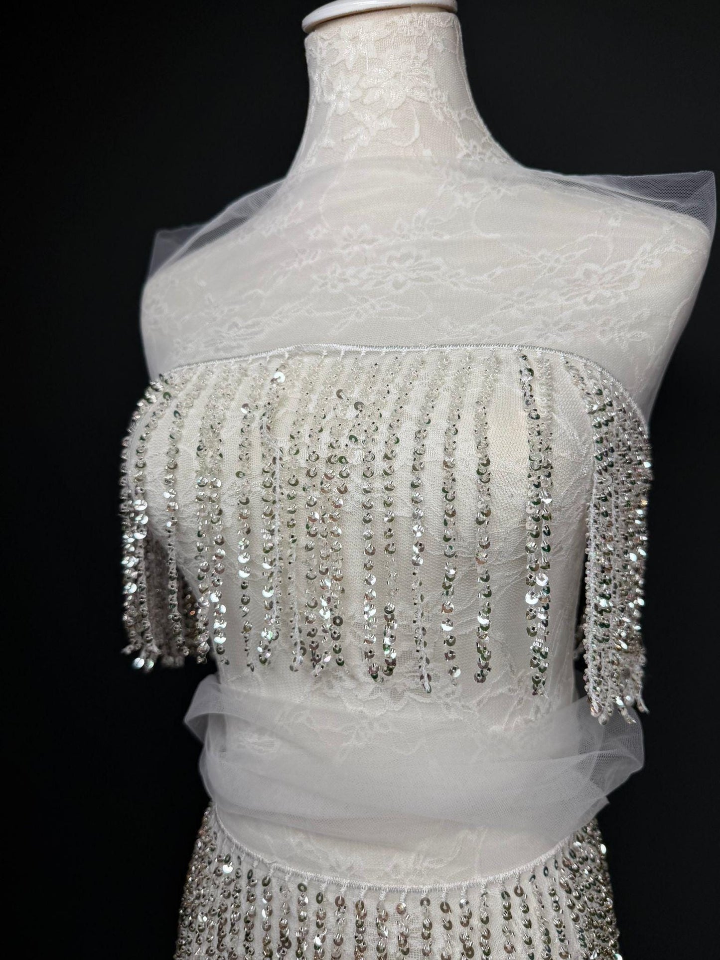 White Beaded Fringe, 3 sizes, 4 colours, 52”, 12”, 6”, Black, Champagne, Gold