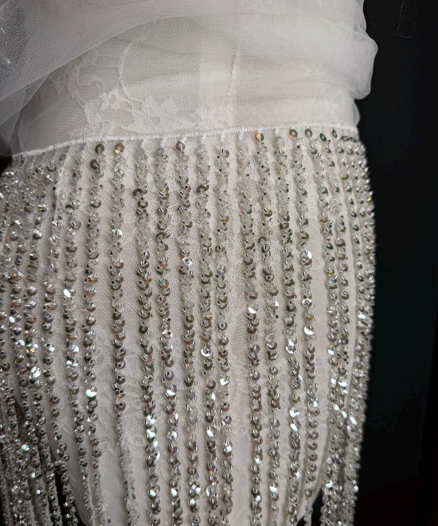 White Beaded Fringe, 3 sizes, 4 colours, 52”, 12”, 6”, Black, Champagne, Gold