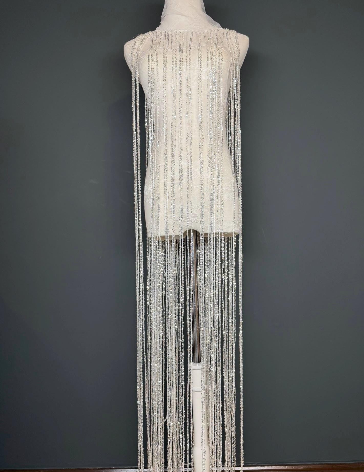 White Beaded Fringe, 3 sizes, 4 colours, 52”, 12”, 6”, Black, Champagne, Gold
