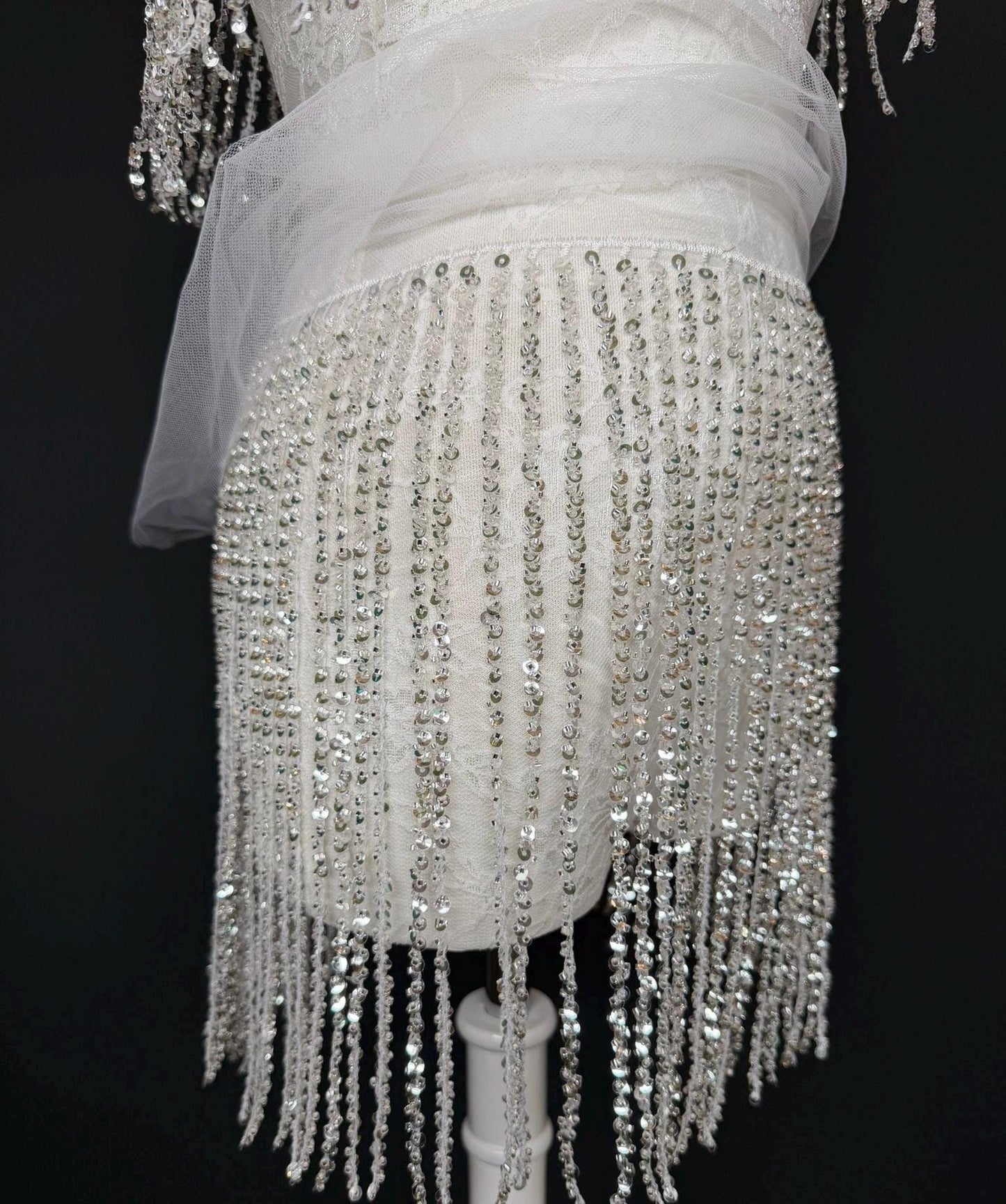 White Beaded Fringe, 3 sizes, 4 colours, 52”, 12”, 6”, Black, Champagne, Gold