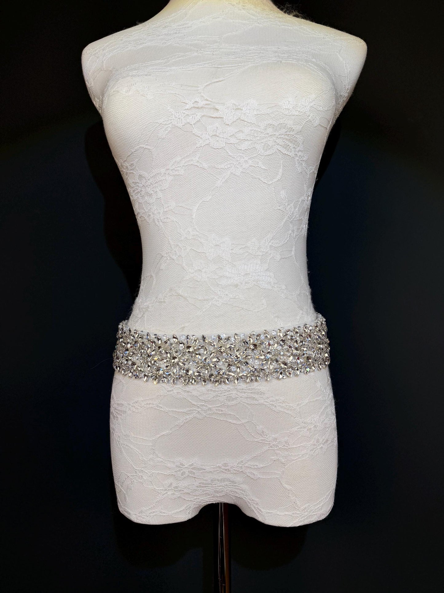 Handmade Crystal Rhinestone Jewel Bridal Belt, Silver Diamanté Sash 5cm 2”