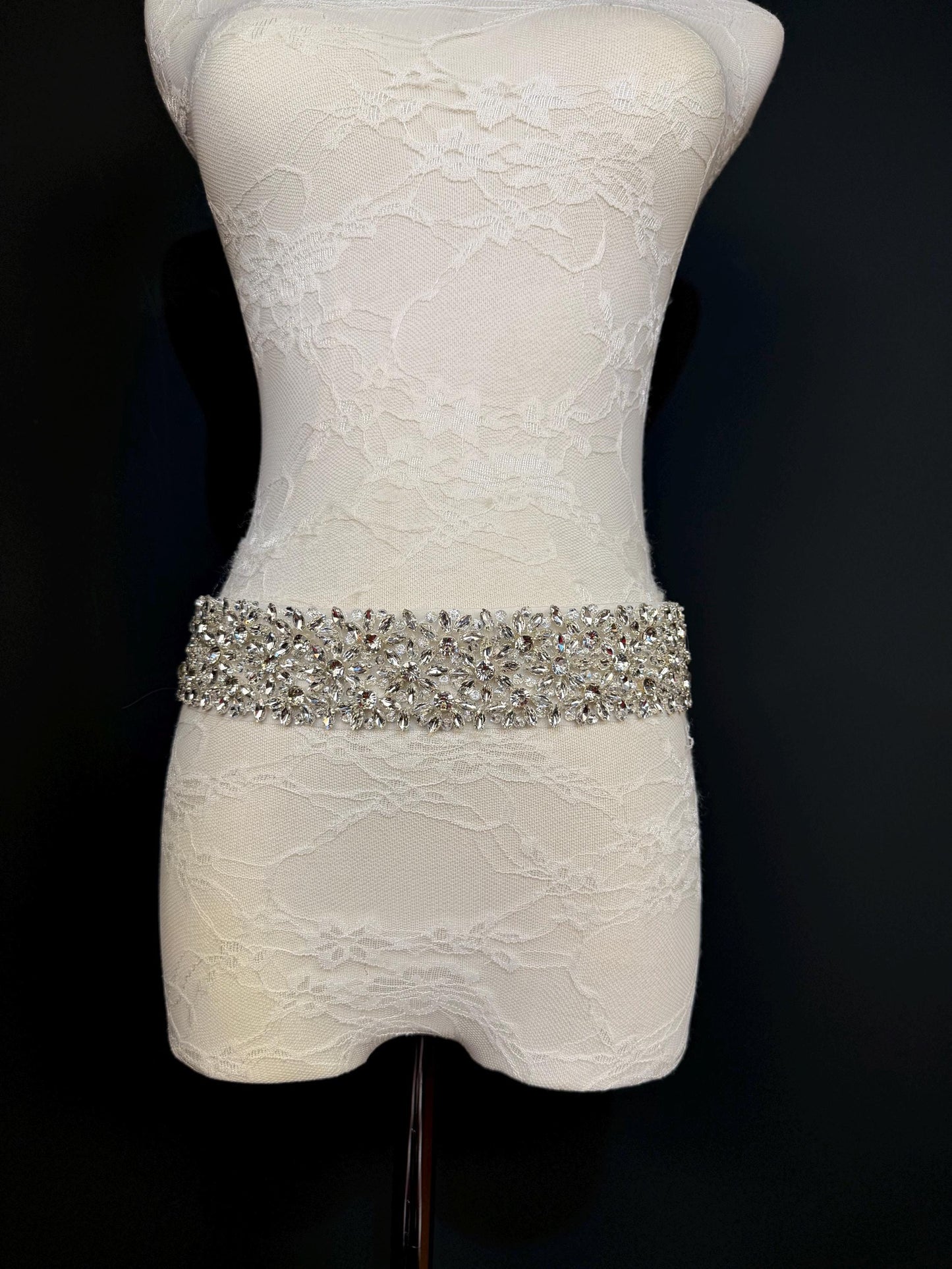 Handmade Crystal Rhinestone Jewel Bridal Belt, Silver Diamanté Sash 5cm 2”