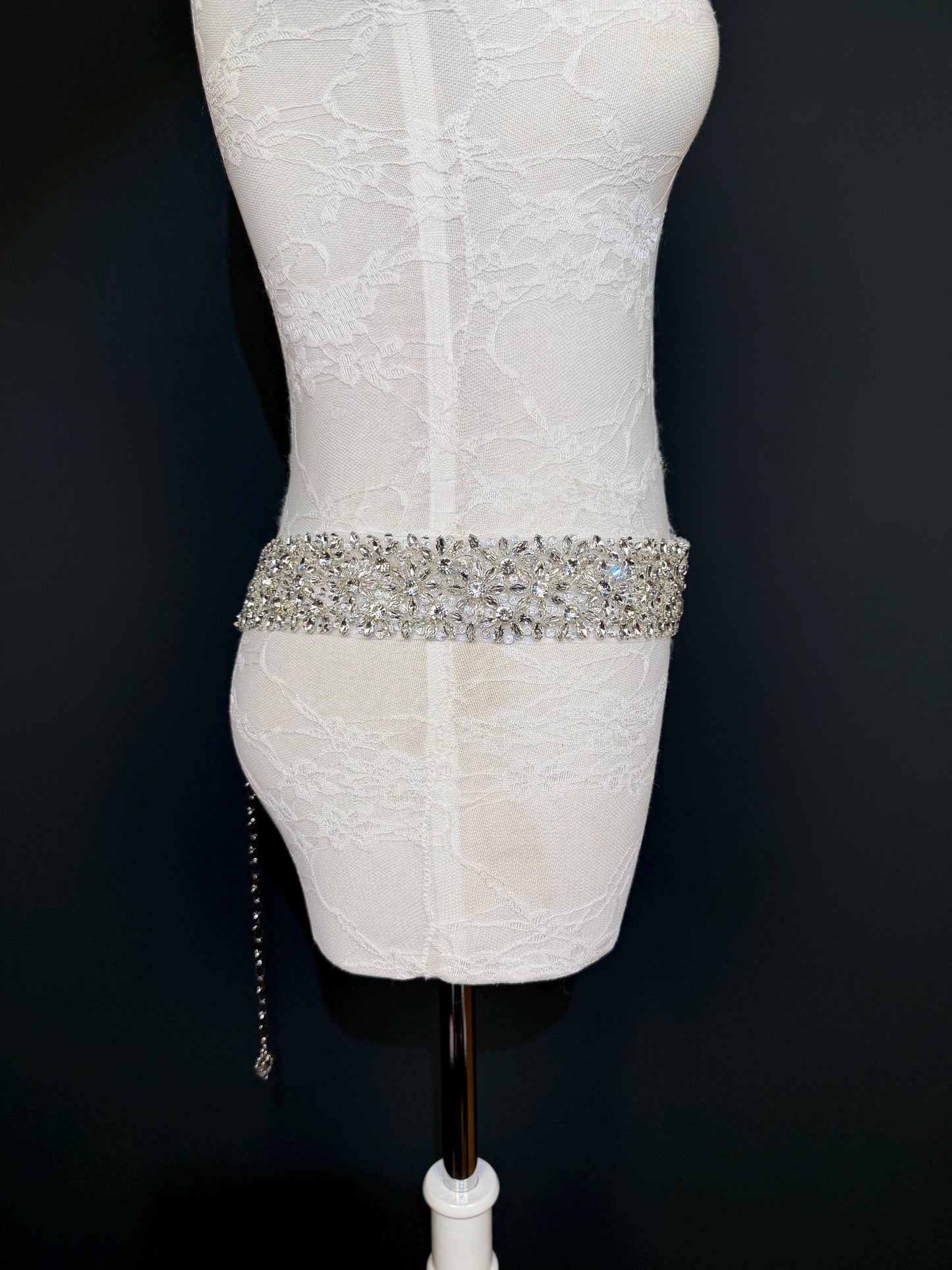 Handmade Crystal Rhinestone Jewel Bridal Belt, Silver Diamanté Sash 5cm 2”