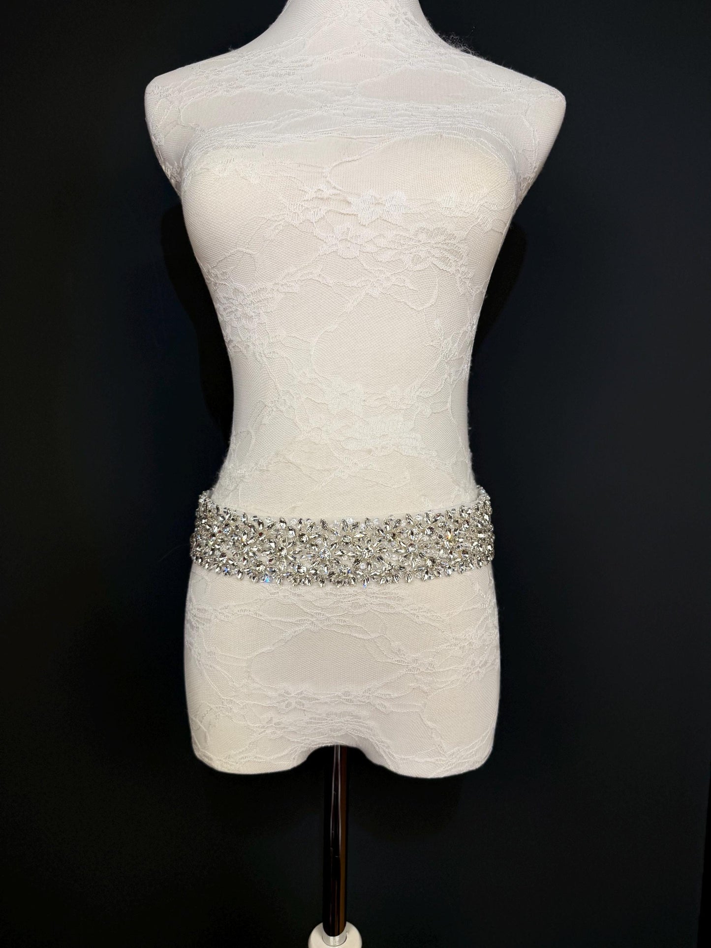 Handmade Crystal Rhinestone Jewel Bridal Belt, Silver Diamanté Sash 5cm 2”