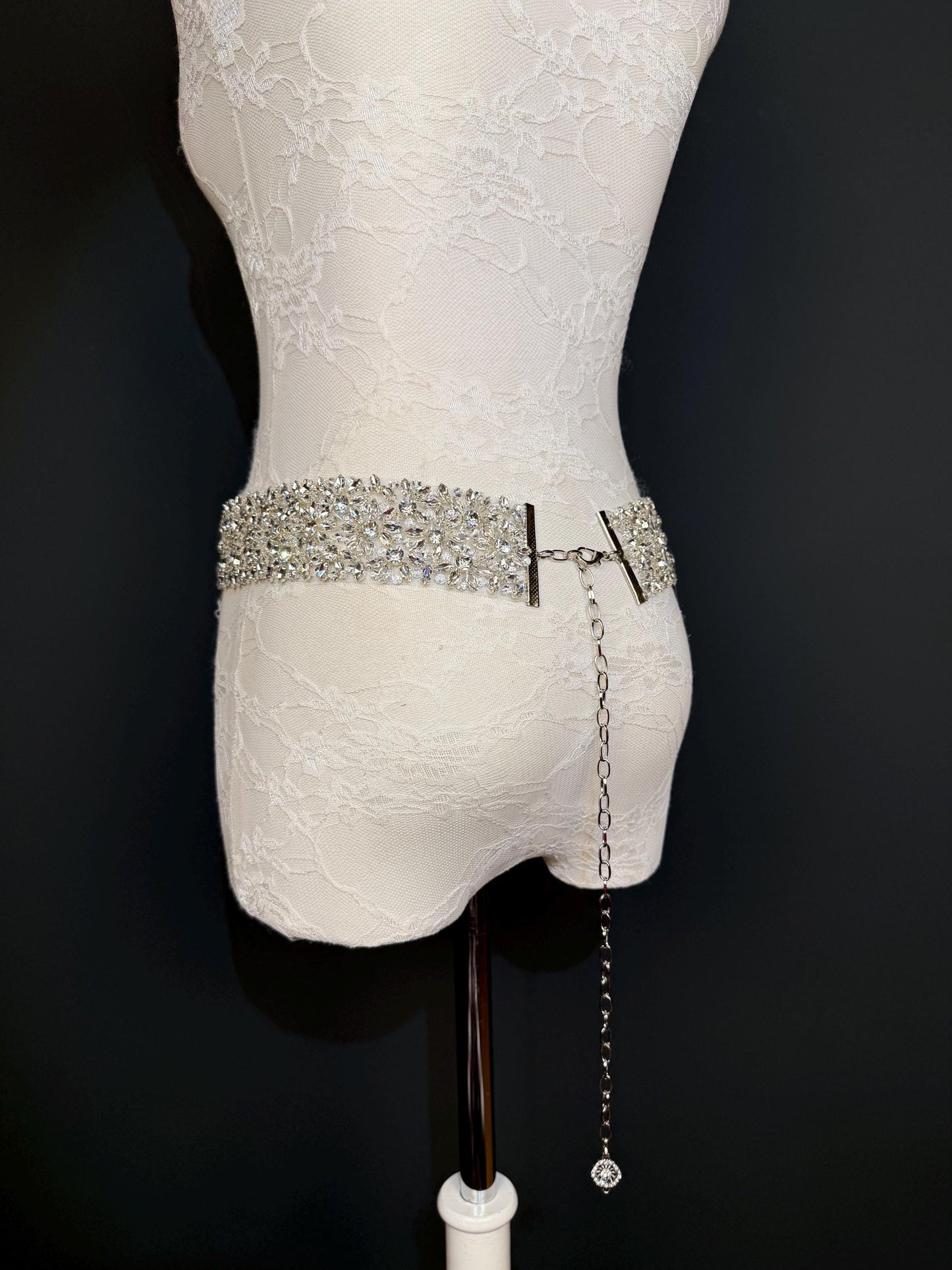 Handmade Crystal Rhinestone Jewel Bridal Belt, Silver Diamanté Sash 5cm 2”