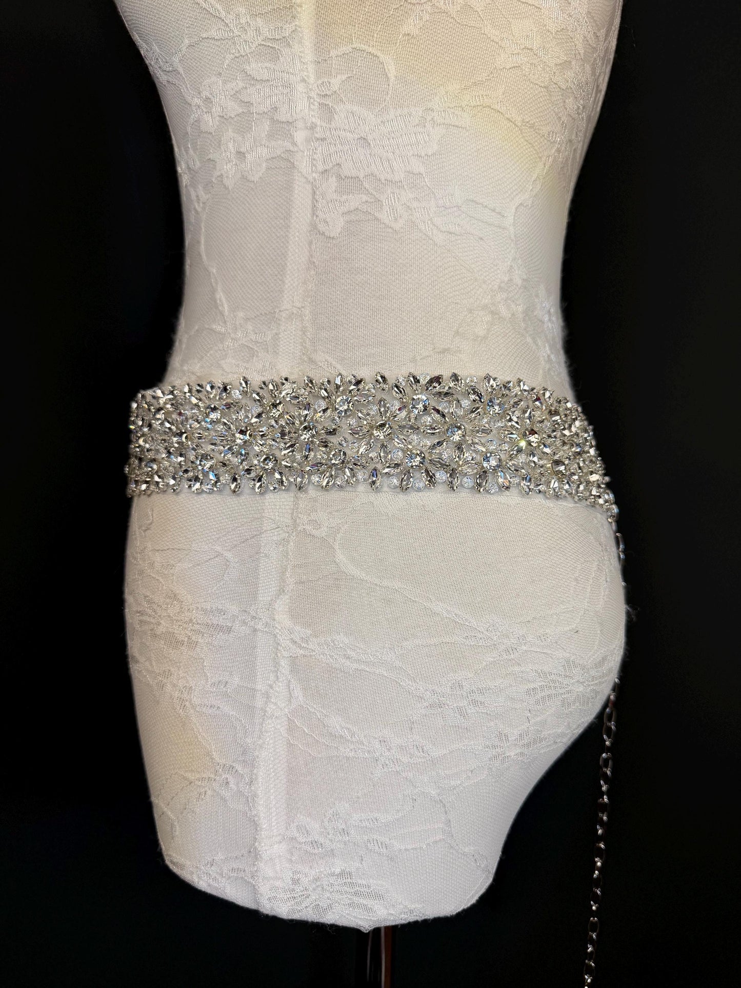 Handmade Crystal Rhinestone Jewel Bridal Belt, Silver Diamanté Sash 5cm 2”