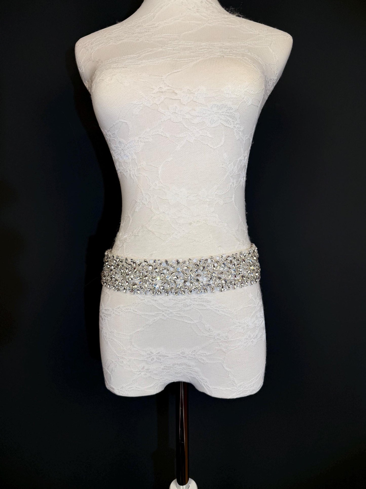 Handmade Crystal Rhinestone Jewel Bridal Belt, Silver Diamanté Sash 5cm 2”