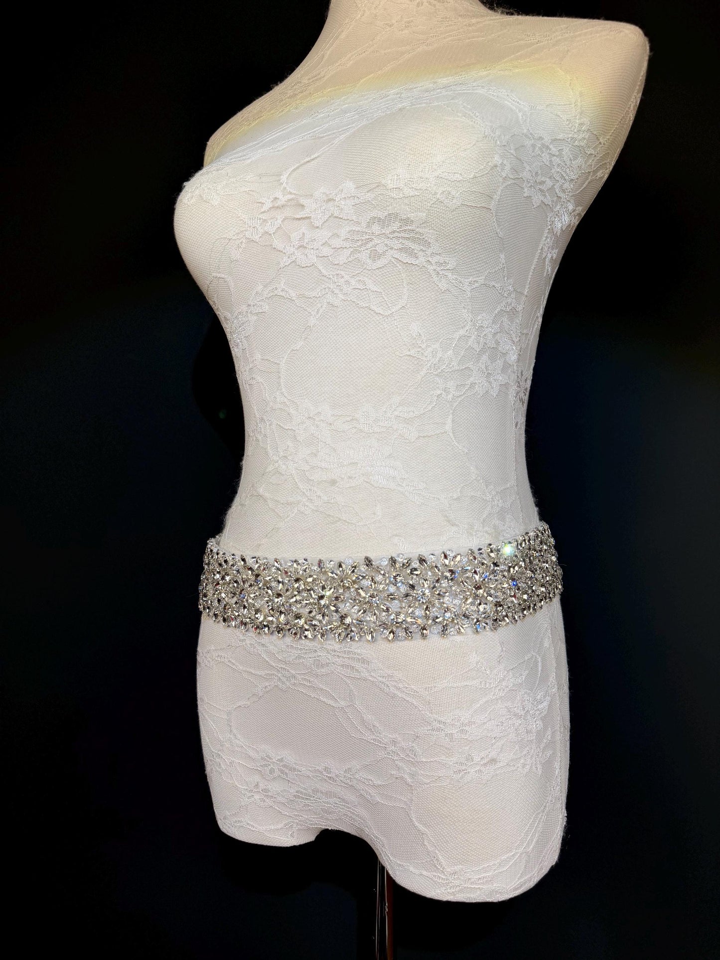 Handmade Crystal Rhinestone Jewel Bridal Belt, Silver Diamanté Sash 5cm 2”