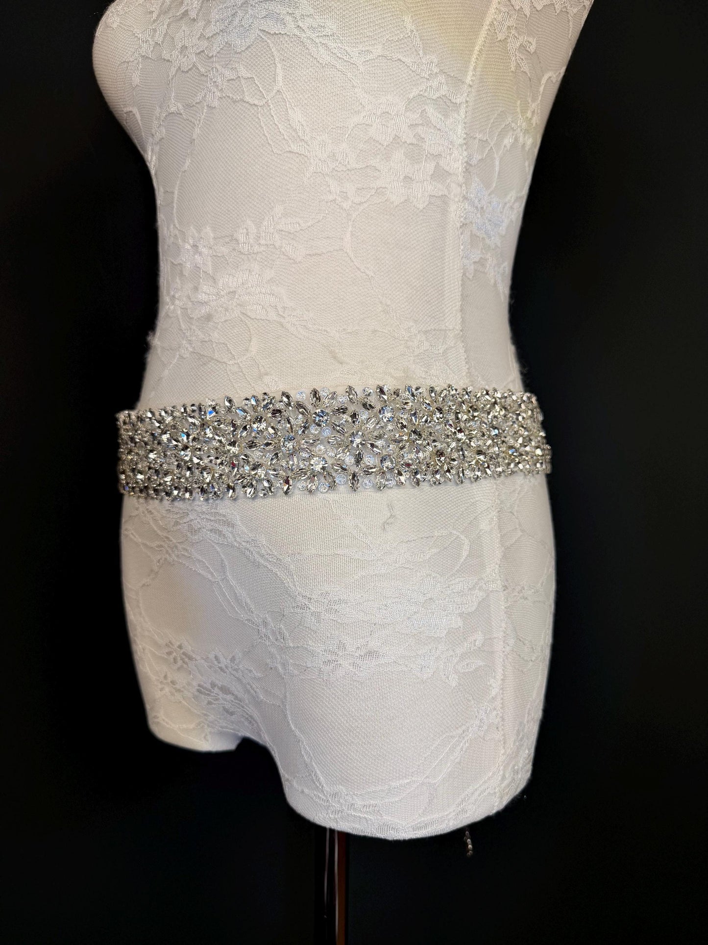 Handmade Crystal Rhinestone Jewel Bridal Belt, Silver Diamanté Sash 5cm 2”