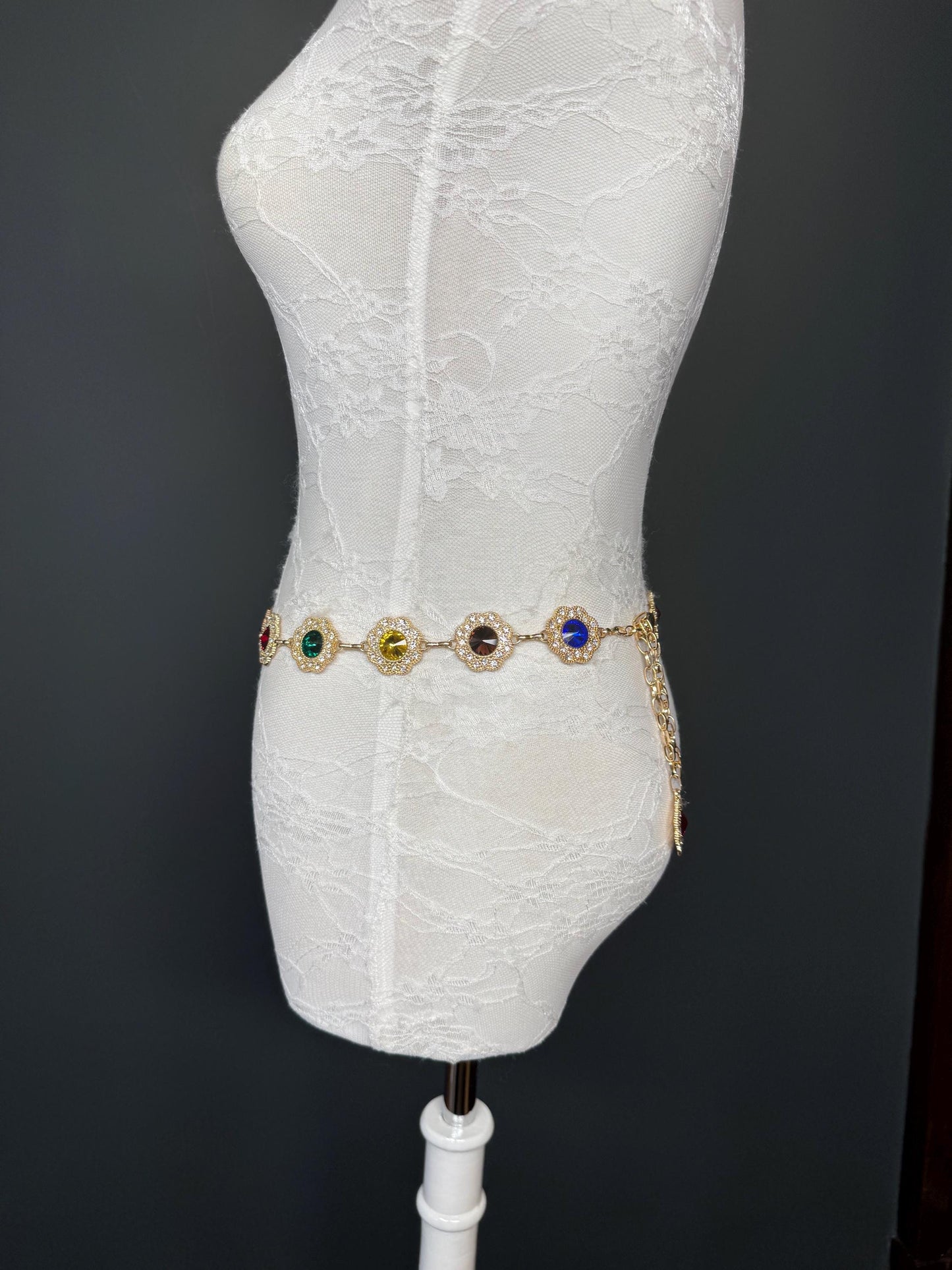 Jewel Belt, Metal Jewl Belt, Teen Sizes, Size 18”-60”, Fan Design, Fan Collection, Gold, Metal belt, Fashion Accessory, Glamourous