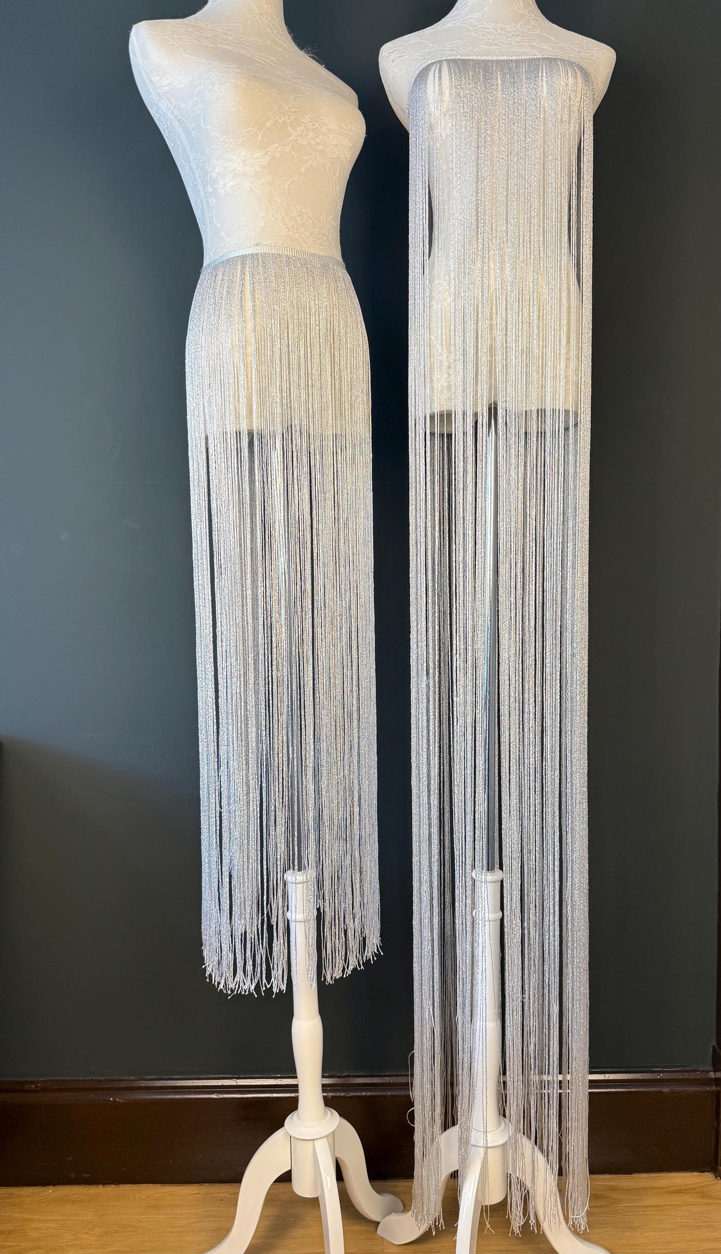 Long Lurex Fringe Trim 40”  Metallic Gold Silver for Costume Dance Dress Sewing