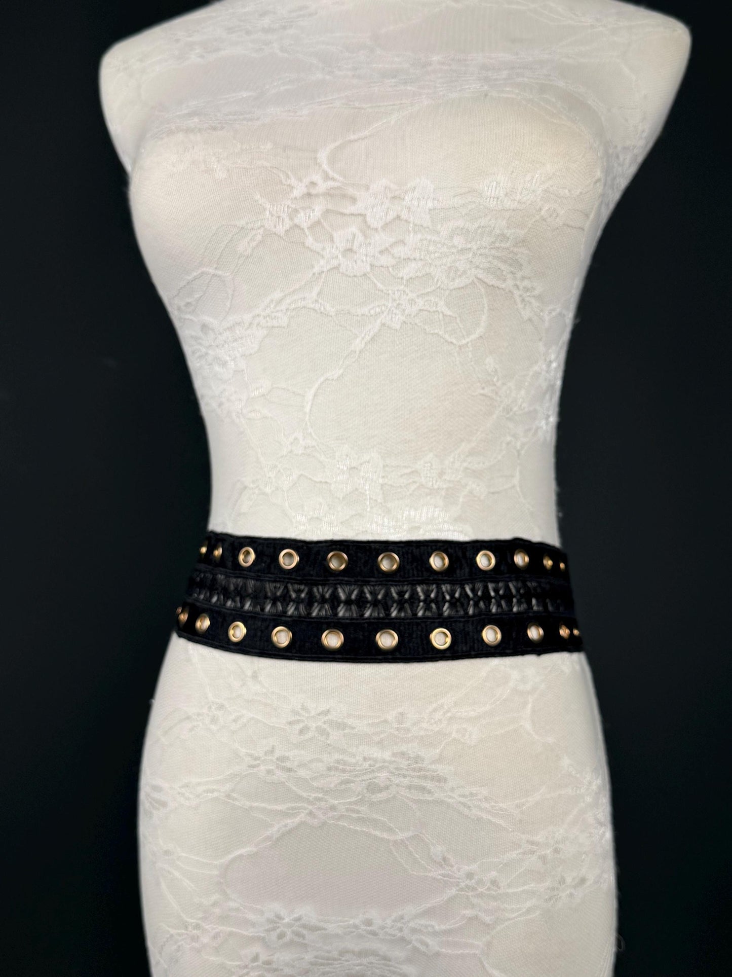 Eyelet Belt, Gold Metal Eyelet Belt, Teen Sizes, Size 18”-60”, Fan Design, Fan Collection, 5 Colours, Red, Ivory, Black, Khaki, Navy