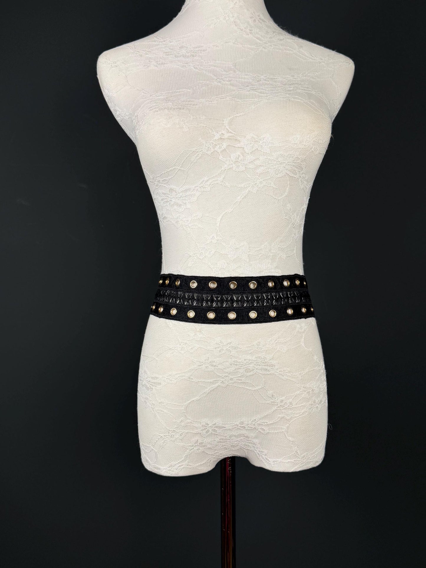 Eyelet Belt, Gold Metal Eyelet Belt, Teen Sizes, Size 18”-60”, Fan Design, Fan Collection, 5 Colours, Red, Ivory, Black, Khaki, Navy