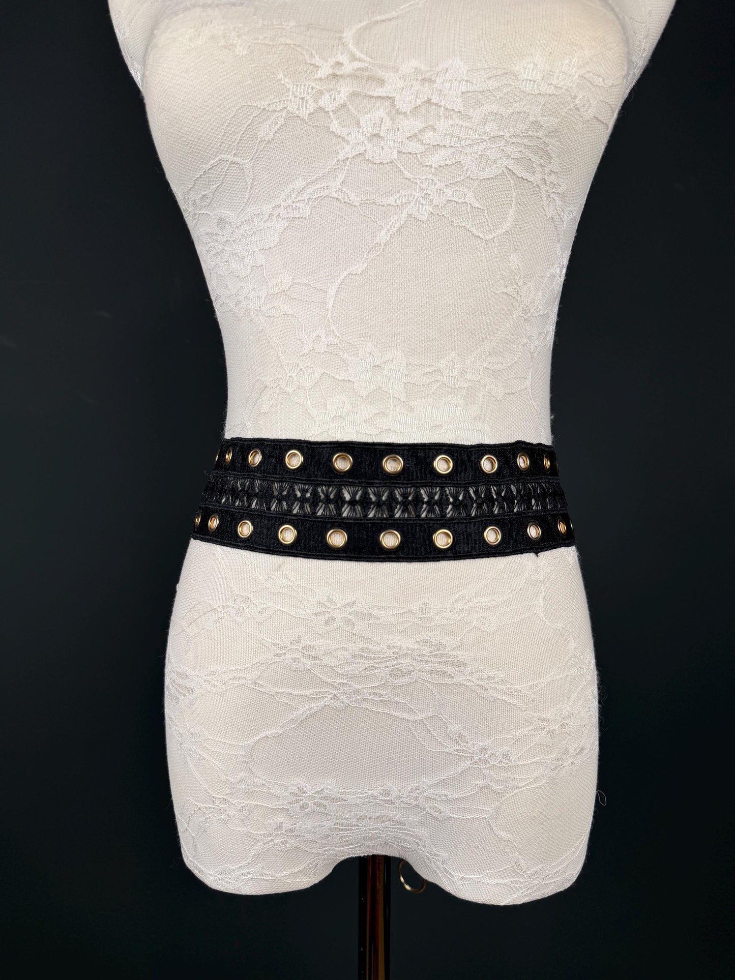 Eyelet Belt, Gold Metal Eyelet Belt, Teen Sizes, Size 18”-60”, Fan Design, Fan Collection, 5 Colours, Red, Ivory, Black, Khaki, Navy
