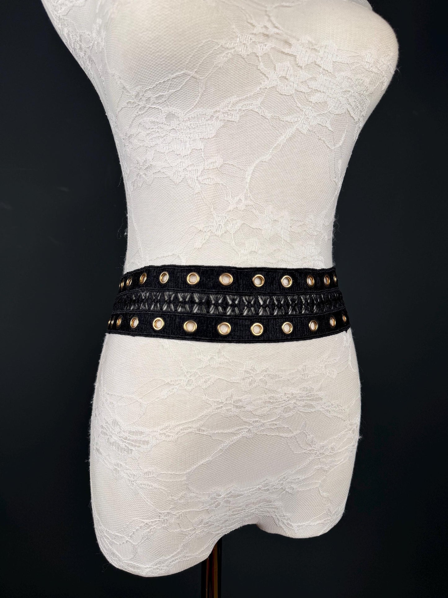 Eyelet Belt, Gold Metal Eyelet Belt, Teen Sizes, Size 18”-60”, Fan Design, Fan Collection, 5 Colours, Red, Ivory, Black, Khaki, Navy