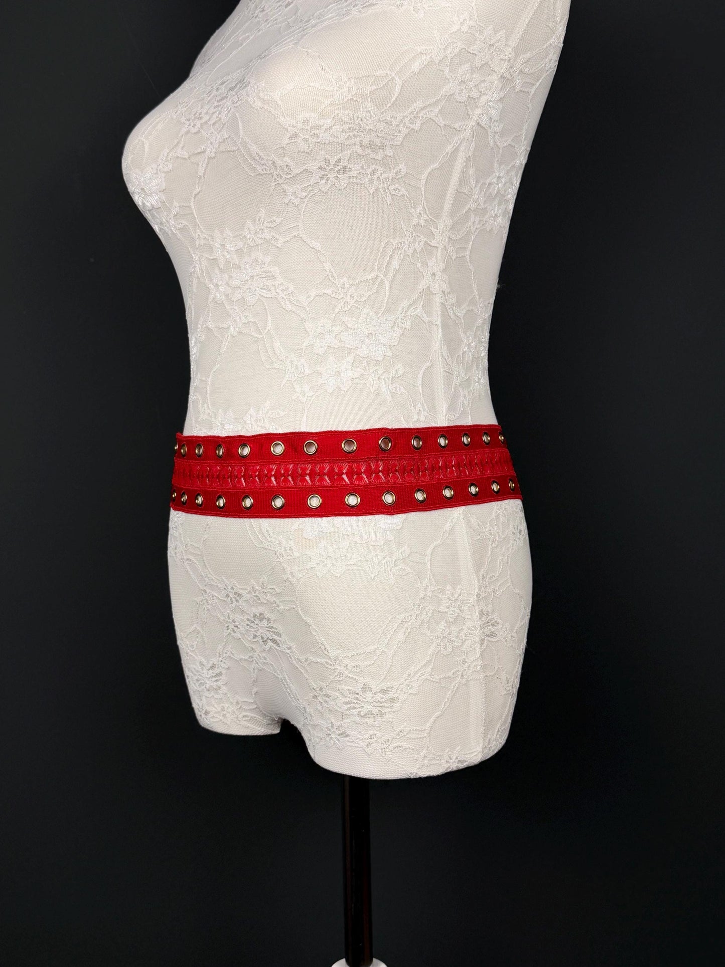 Eyelet Belt, Gold Metal Eyelet Belt, Teen Sizes, Size 18”-60”, Fan Design, Fan Collection, 5 Colours, Red, Ivory, Black, Khaki, Navy