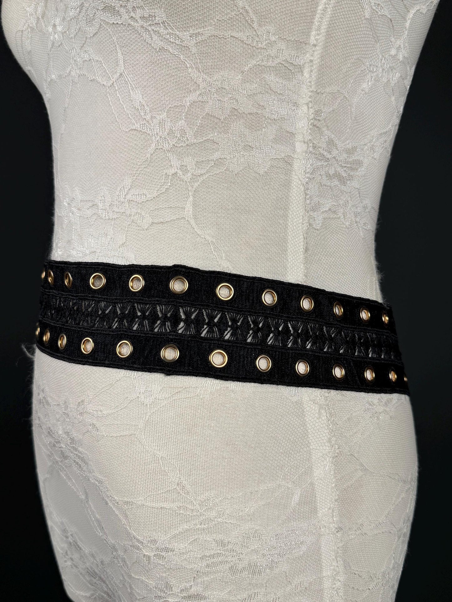 Eyelet Belt, Gold Metal Eyelet Belt, Teen Sizes, Size 18”-60”, Fan Design, Fan Collection, 5 Colours, Red, Ivory, Black, Khaki, Navy