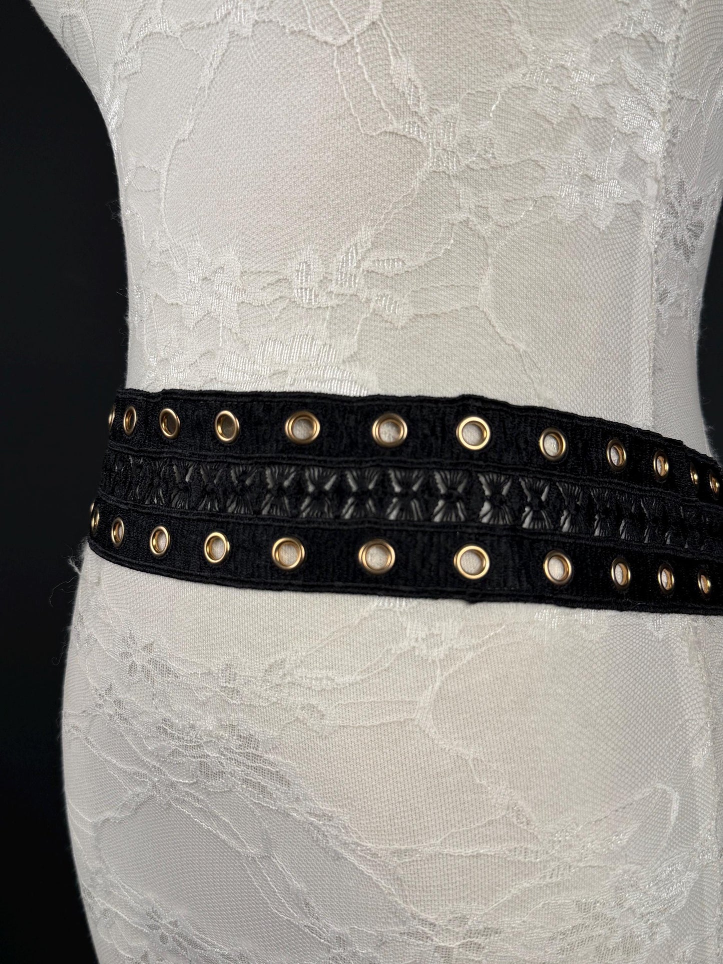 Eyelet Belt, Gold Metal Eyelet Belt, Teen Sizes, Size 18”-60”, Fan Design, Fan Collection, 5 Colours, Red, Ivory, Black, Khaki, Navy