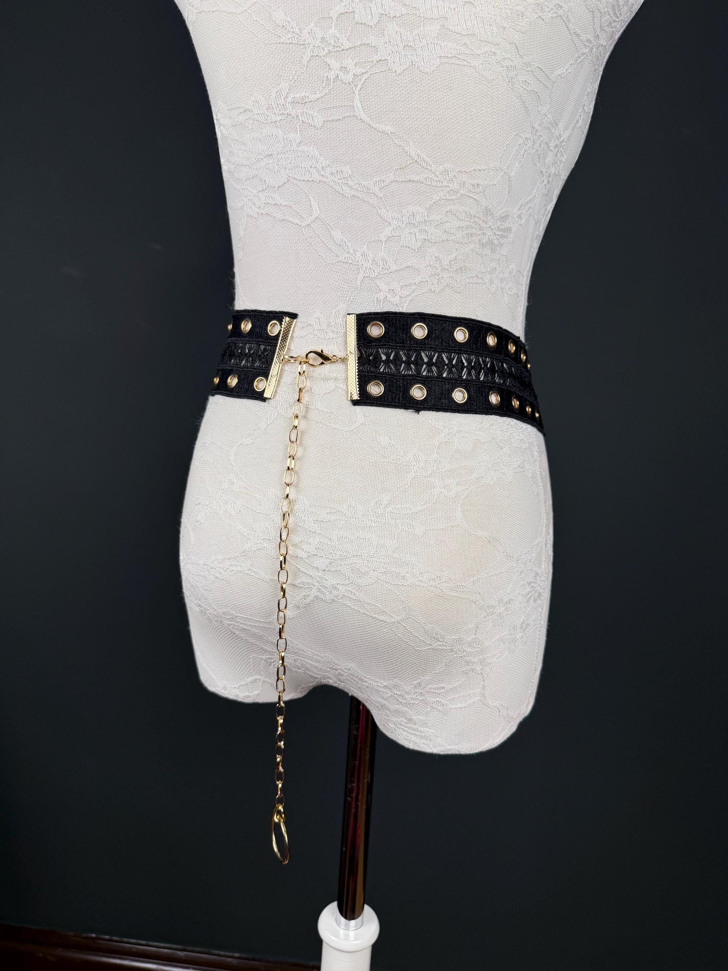 Eyelet Belt, Gold Metal Eyelet Belt, Teen Sizes, Size 18”-60”, Fan Design, Fan Collection, 5 Colours, Red, Ivory, Black, Khaki, Navy