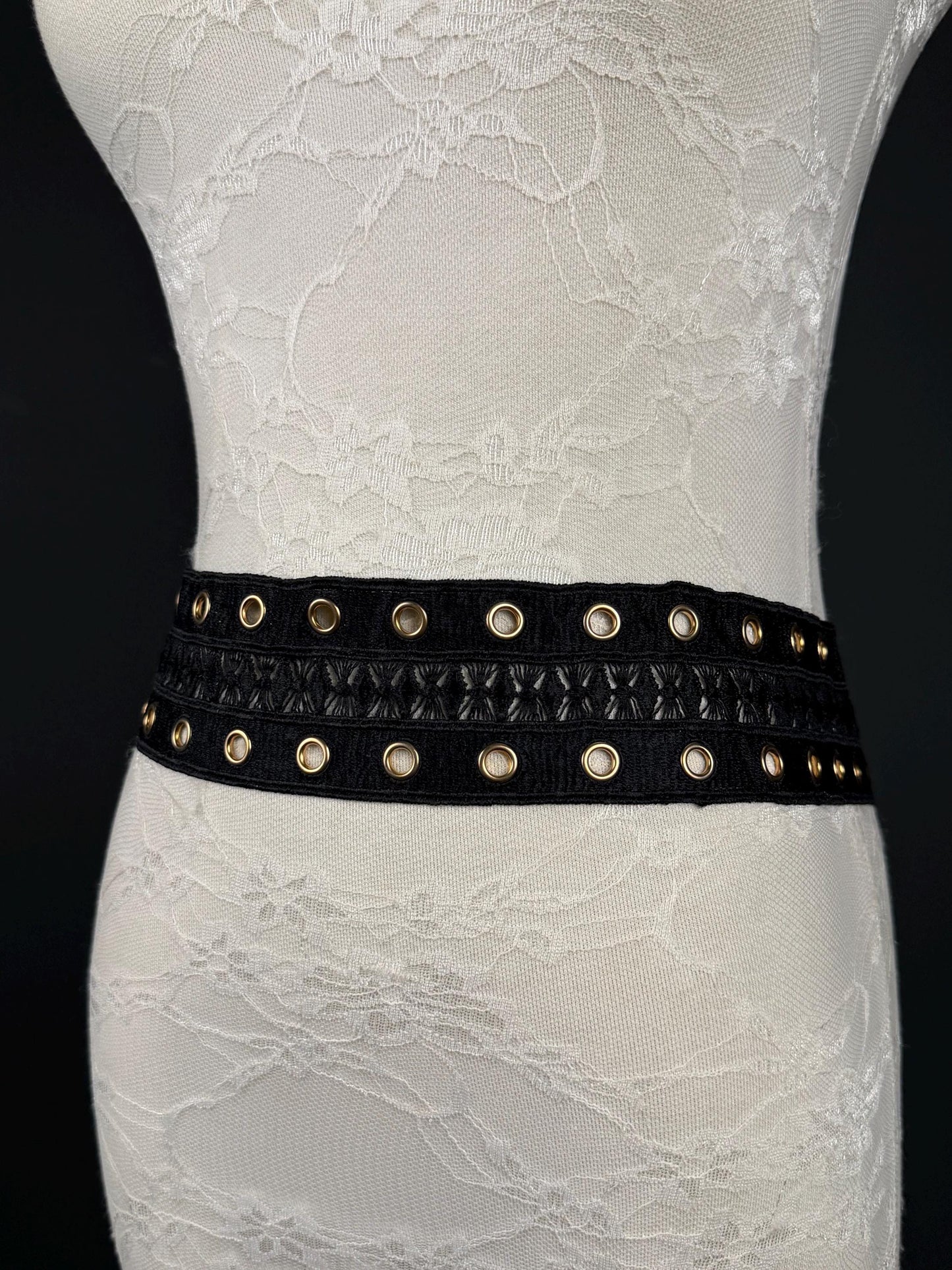 Eyelet Belt, Gold Metal Eyelet Belt, Teen Sizes, Size 18”-60”, Fan Design, Fan Collection, 5 Colours, Red, Ivory, Black, Khaki, Navy