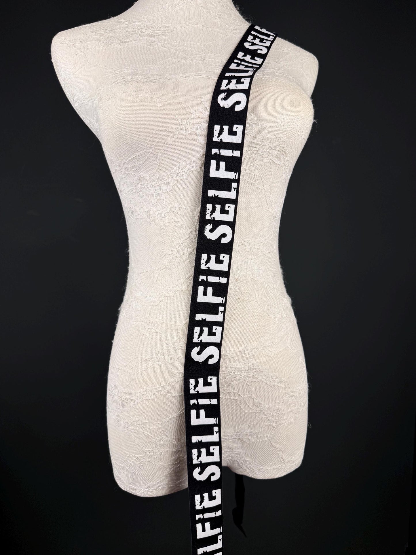 Selfie Elastic, Woven Elastic, Black, White Print Grip Elastic - 1/2" Non-Slip B