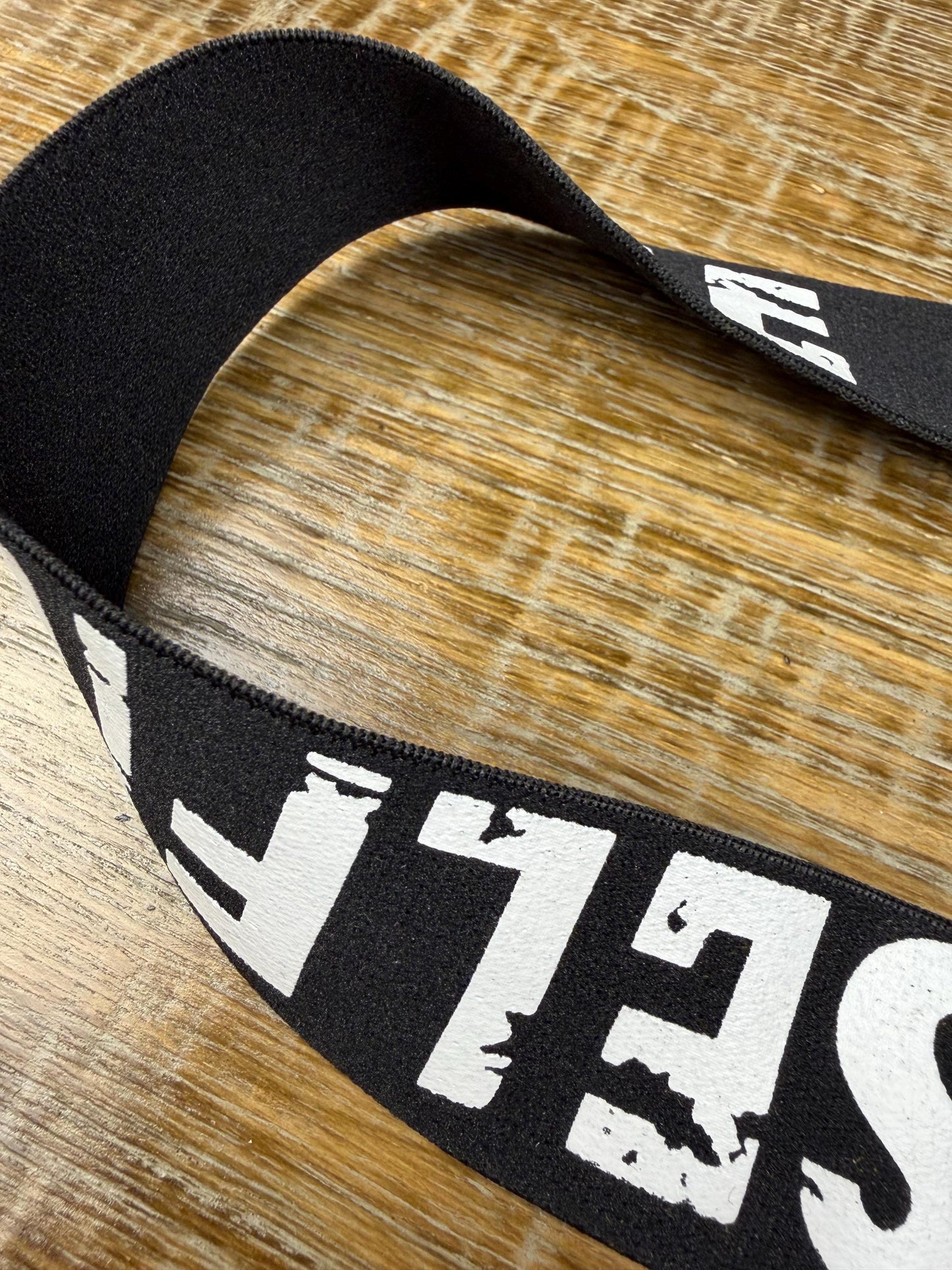 Selfie Elastic, Woven Elastic, Black, White Print Grip Elastic - 1/2" Non-Slip B