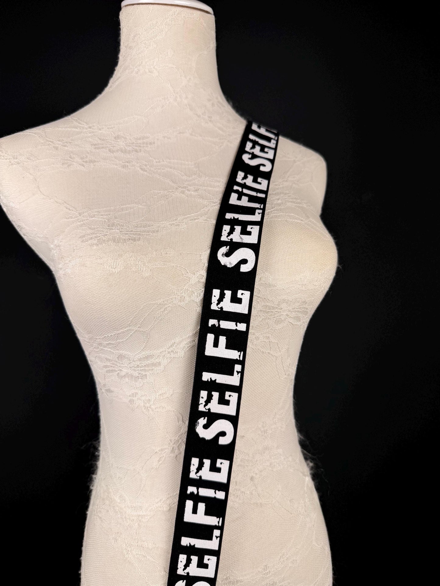 Selfie Elastic, Woven Elastic, Black, White Print Grip Elastic - 1/2" Non-Slip B