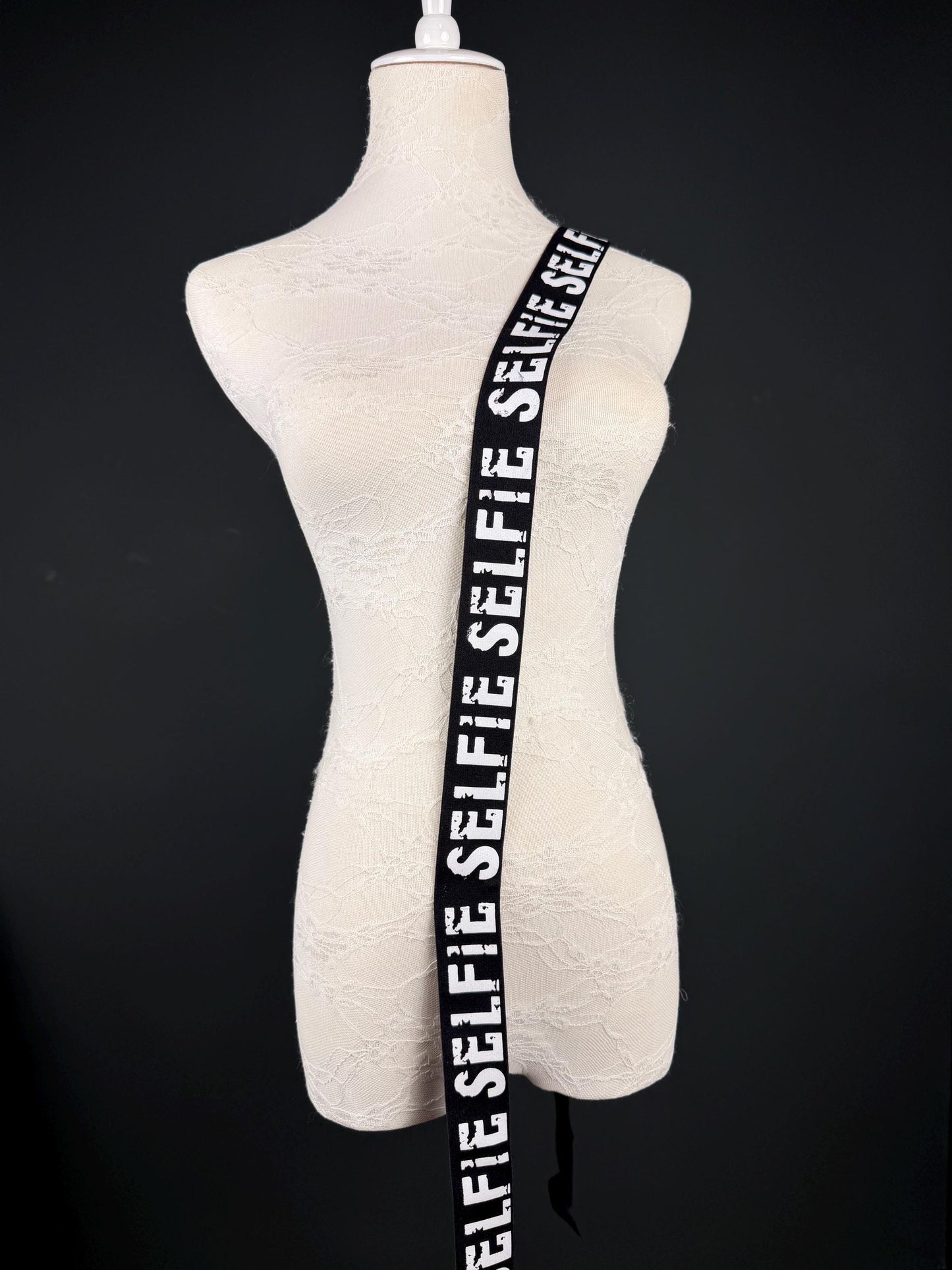 Selfie Elastic, Woven Elastic, Black, White Print Grip Elastic - 1/2" Non-Slip B