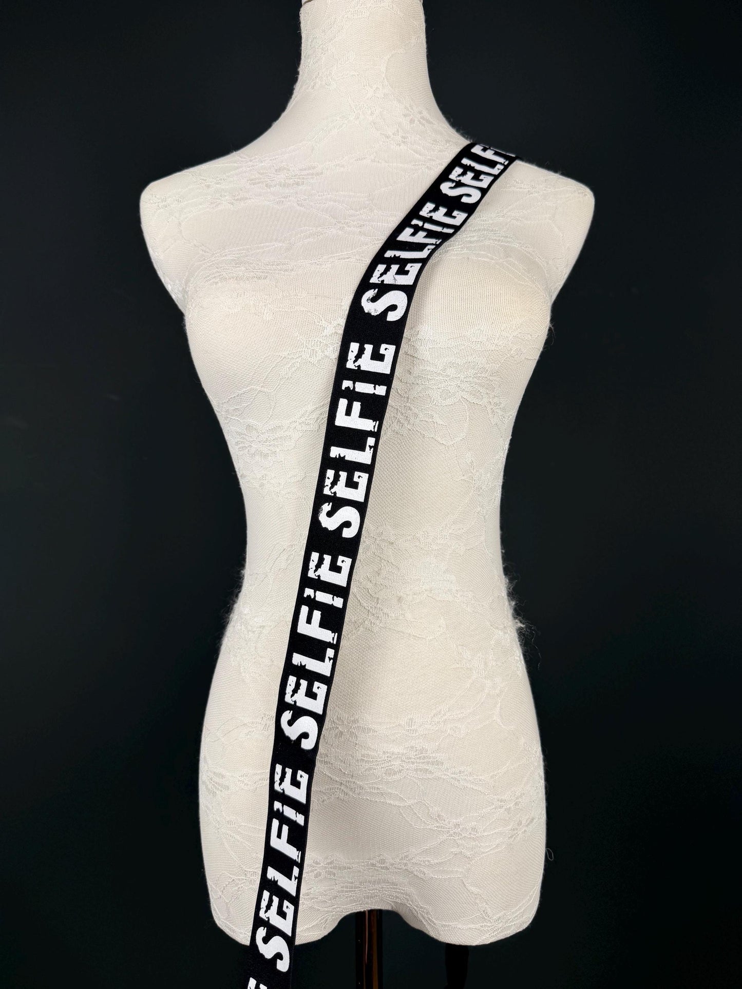 Selfie Elastic, Woven Elastic, Black, White Print Grip Elastic - 1/2" Non-Slip B
